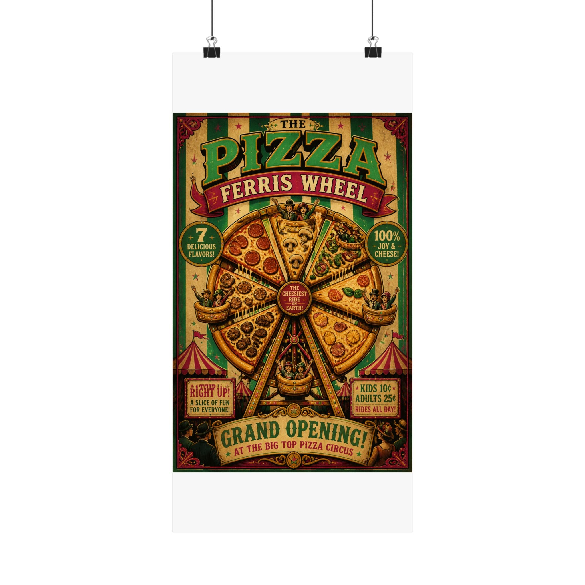 Pizza Ferris Wheel Wall Art Poster 18×24 Vintage Circus Kitchen Decor Maximalist Print