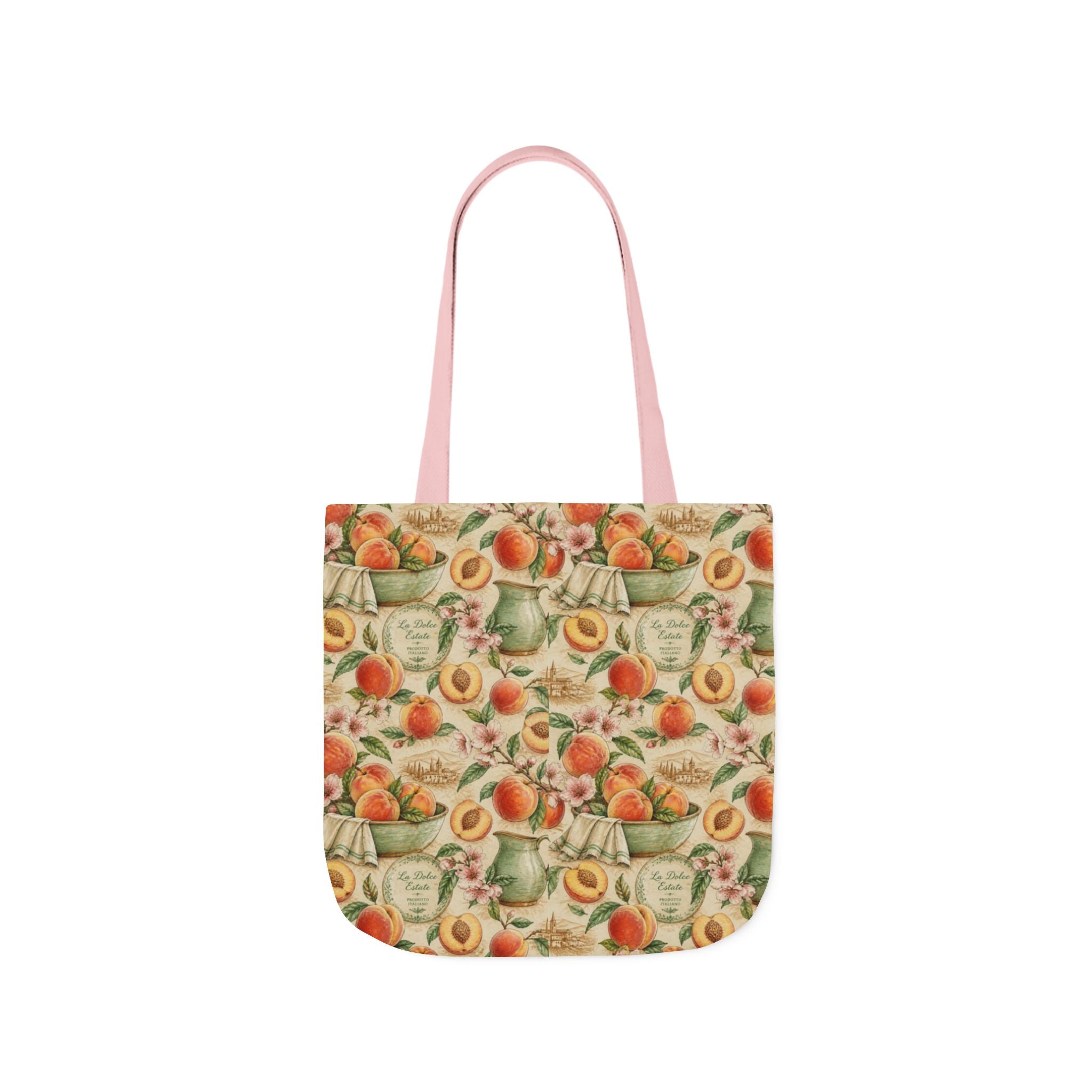 Ripe Peaches Canvas Tote Bag Mediterranean Kitchen Watercolor Design Italian Cottagecore Gift