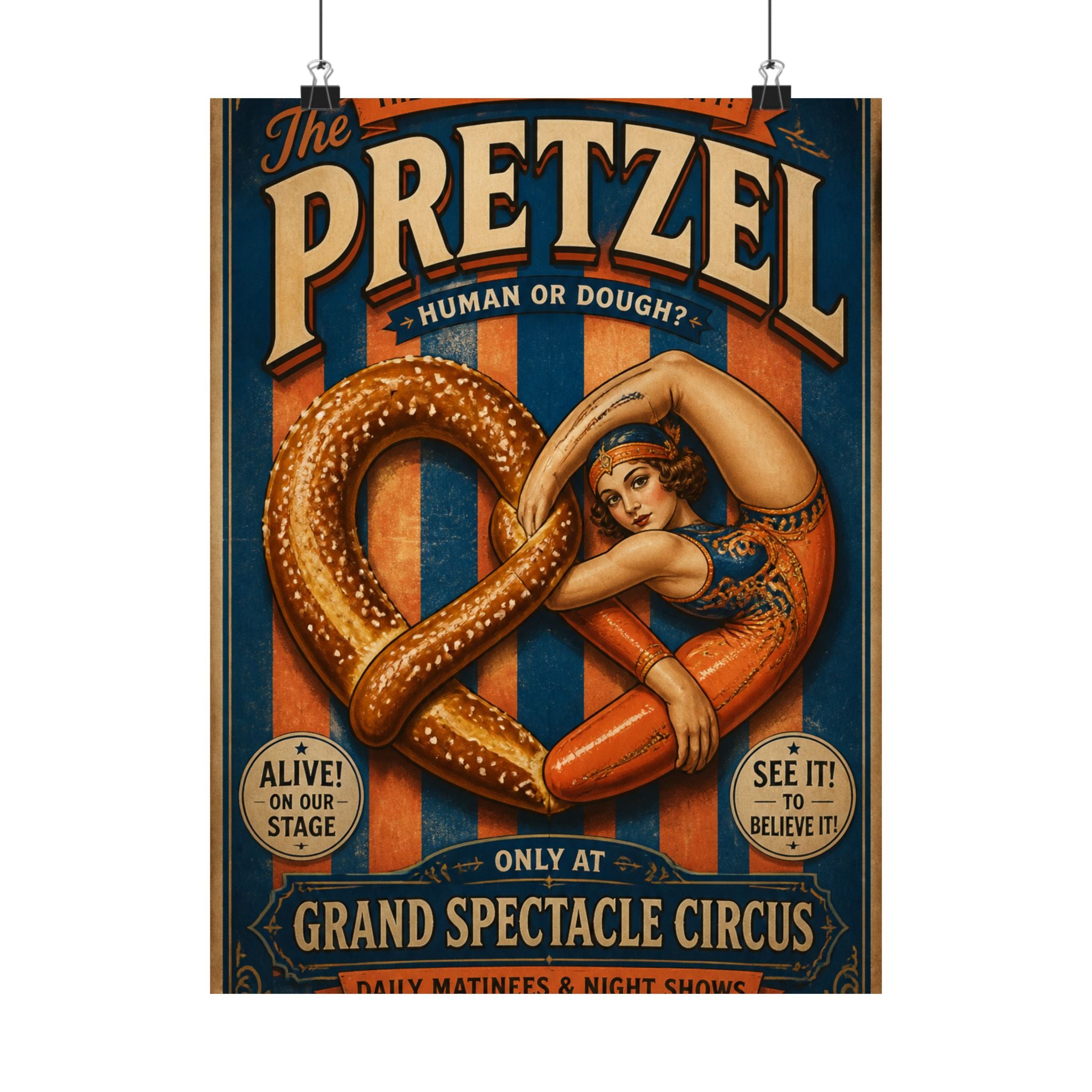 Pretzel Contortionist Wall Art Poster 24×36 Vintage Circus Bedroom Decor Maximalist Print