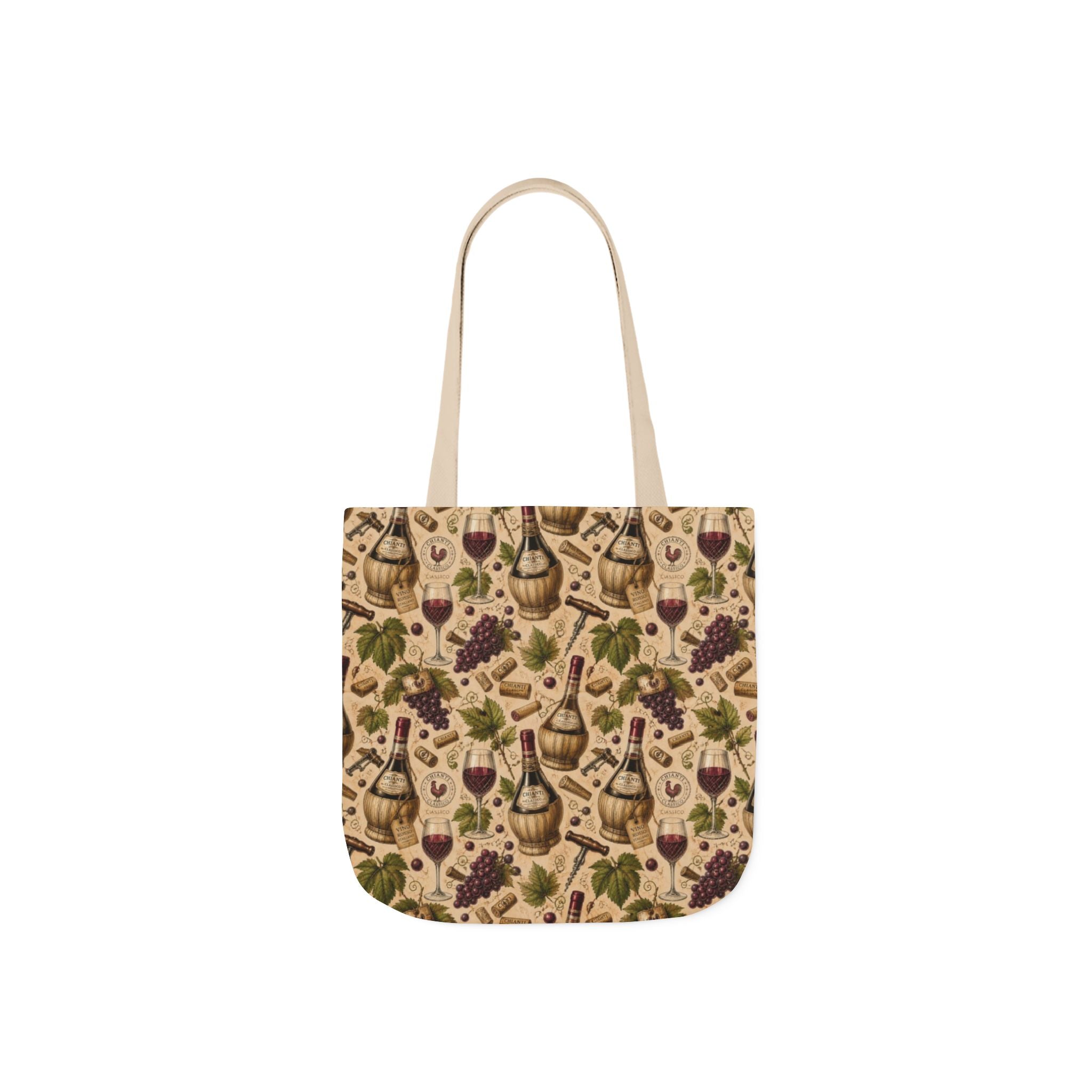 Wine Bottles & Glasses Canvas Tote Bag Mediterranean Kitchen Botanical Design Italian Cottagecore Gift