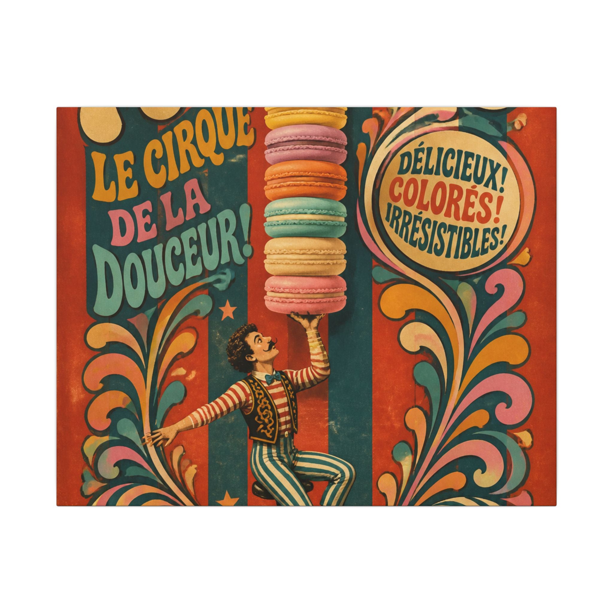 Macaron Balancing Tower Wall Art Canvas 24×36 Psychedelic Dining Room Decor Maximalist Print
