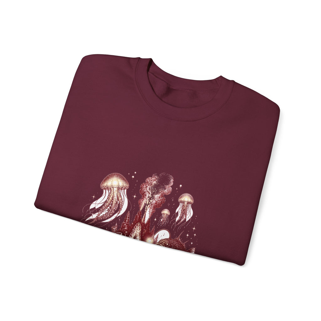 Matching Couple Sweatshirt - Coral Reef & Deep Sea Matching Couple Premium Fleece Sweatshirt Hand-Drawn Art His Hers Anniversary Gift - Design B