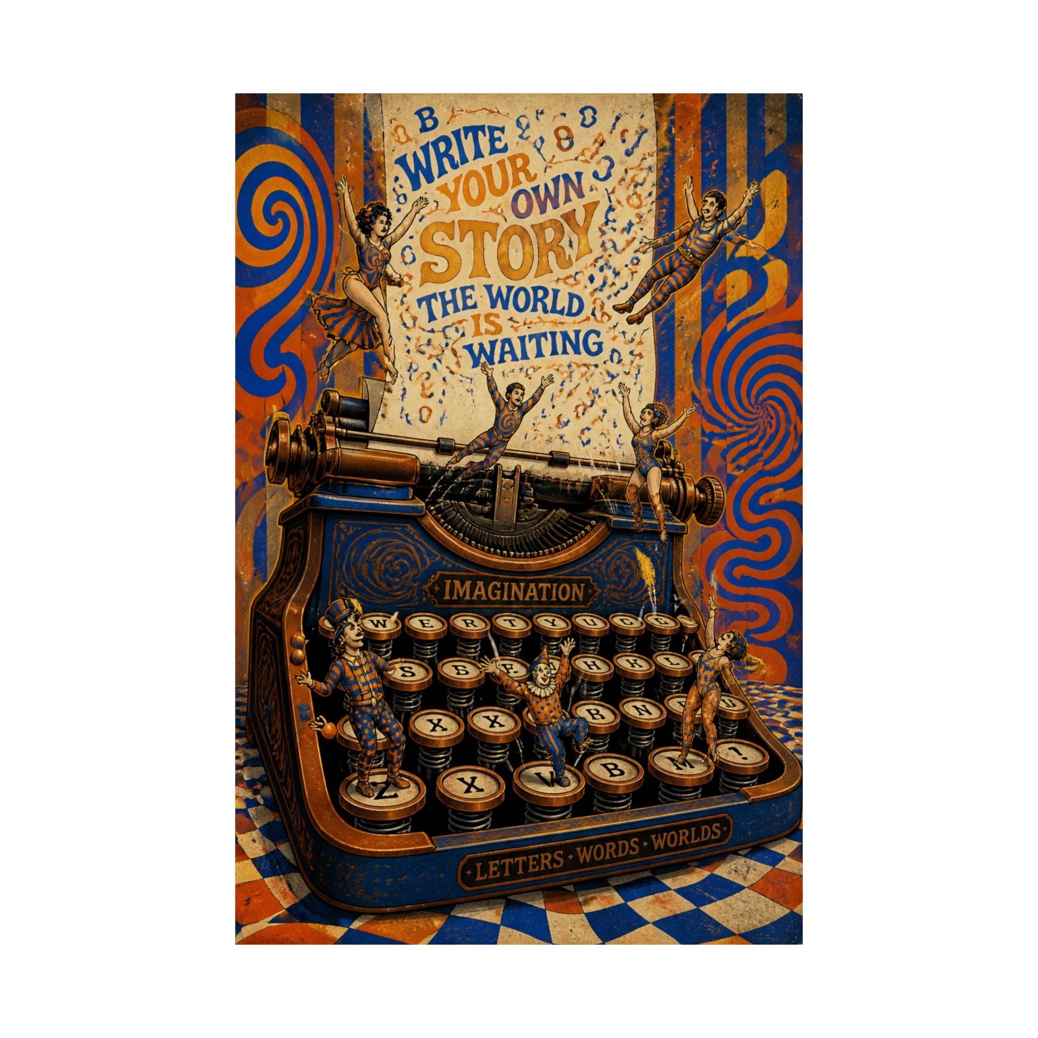 Typewriter Flying Letters Wall Art Poster 24×36 Psychedelic Dining Room Decor Maximalist Print