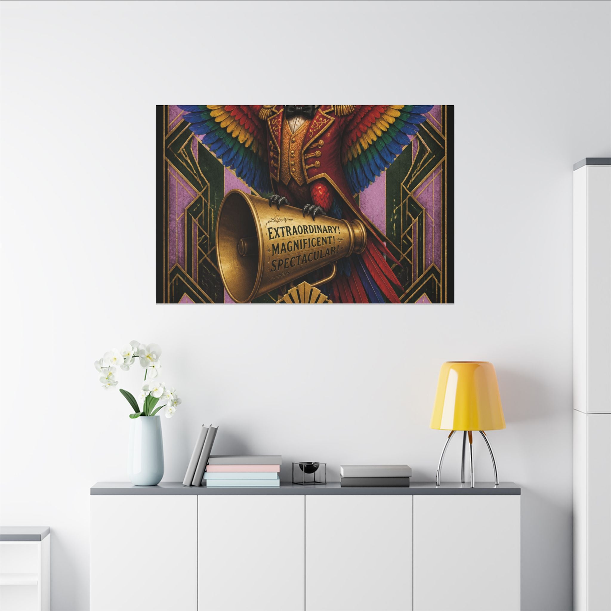 Parrot Ringmaster Wall Art Canvas 16×20 Art Deco Entryway Decor Maximalist Print