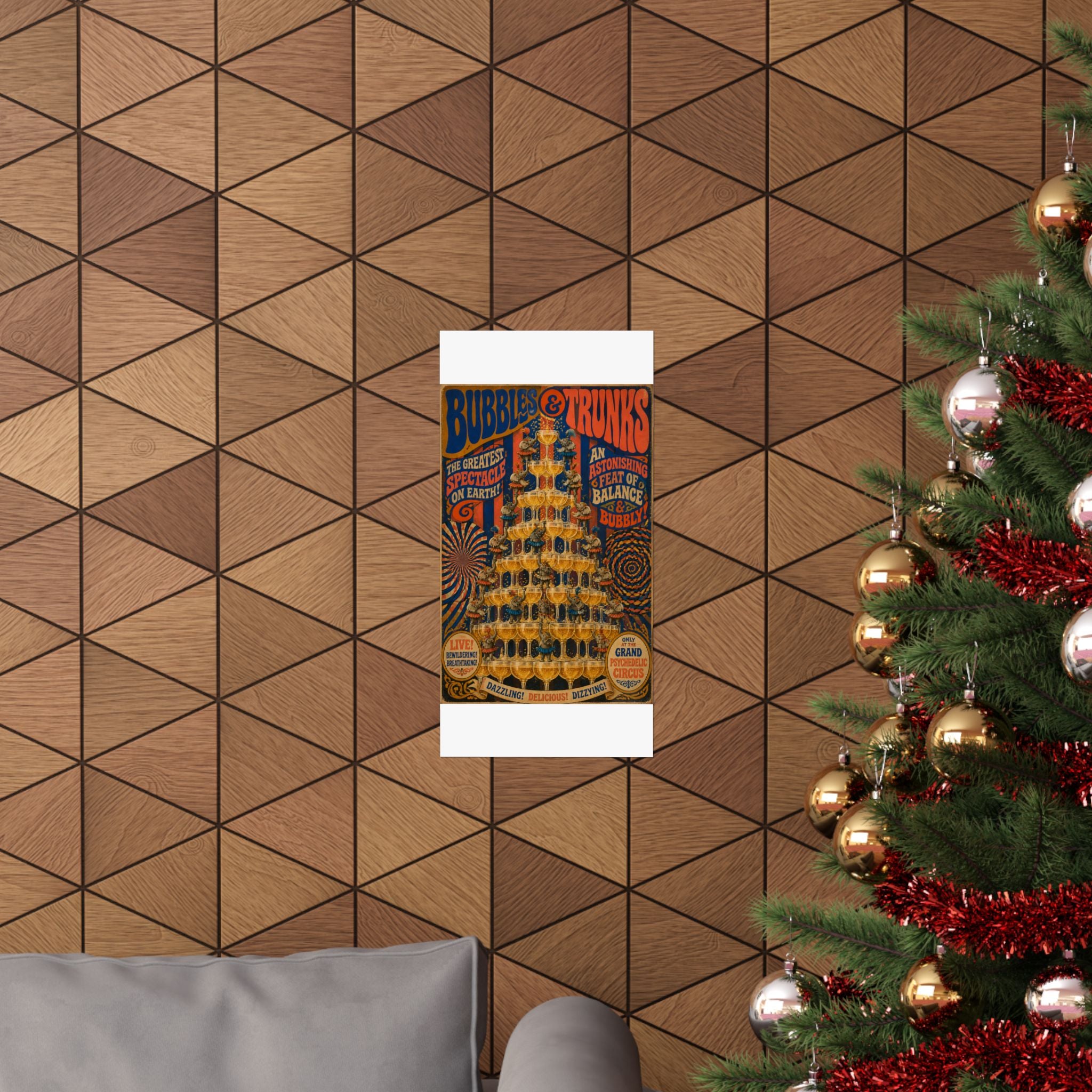 Champagne Tower Elephants Wall Art Poster 18×24 Psychedelic Cafe Decor Maximalist Print