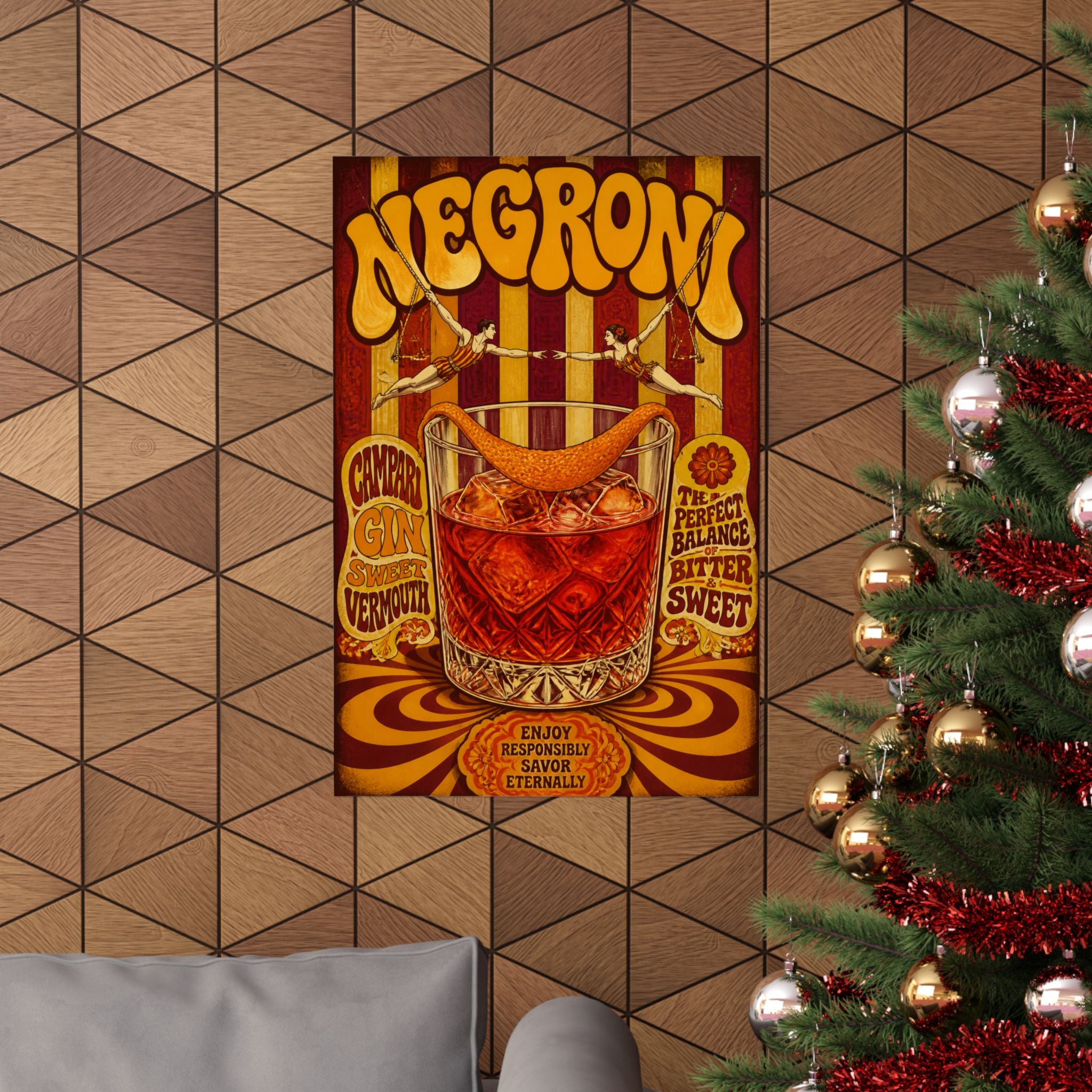 Negroni Trapeze Act Wall Art Poster 18×24 Psychedelic Cafe Decor Maximalist Print