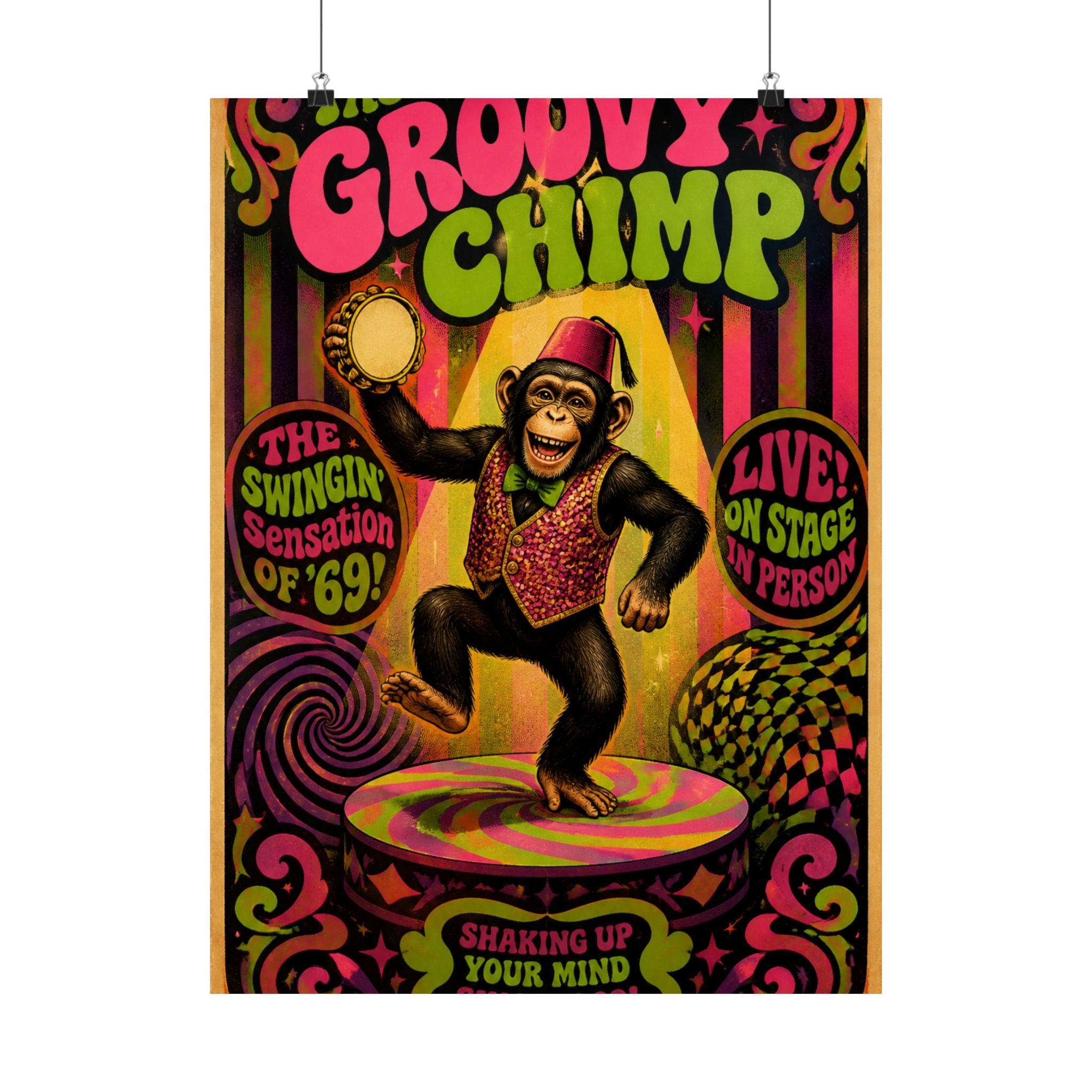 Dancing Monkey Wall Art Poster 18×24 Psychedelic Cafe Decor Maximalist Print