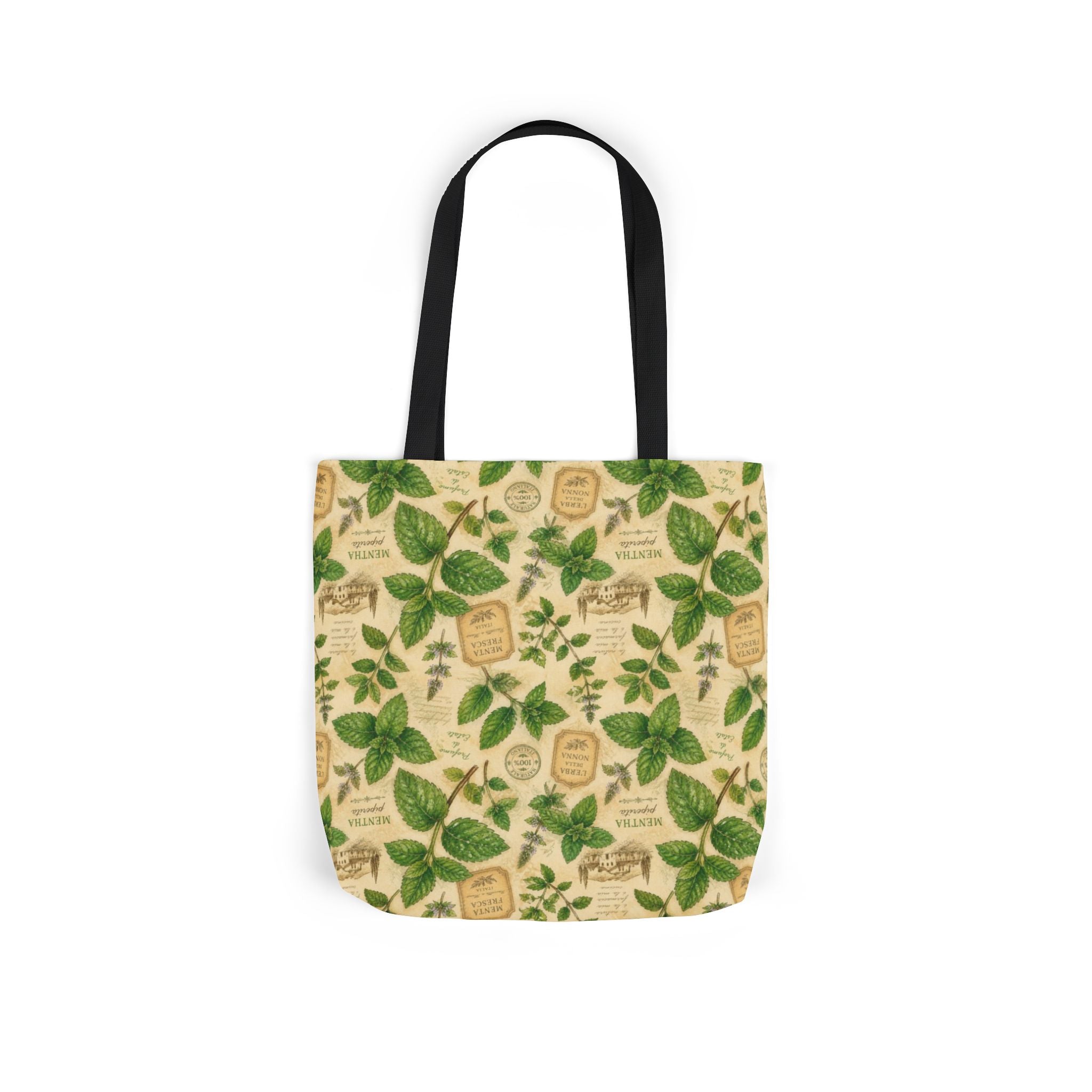 Fresh Mint Leaves Canvas Tote Bag Mediterranean Kitchen Watercolor Design Italian Cottagecore Gift