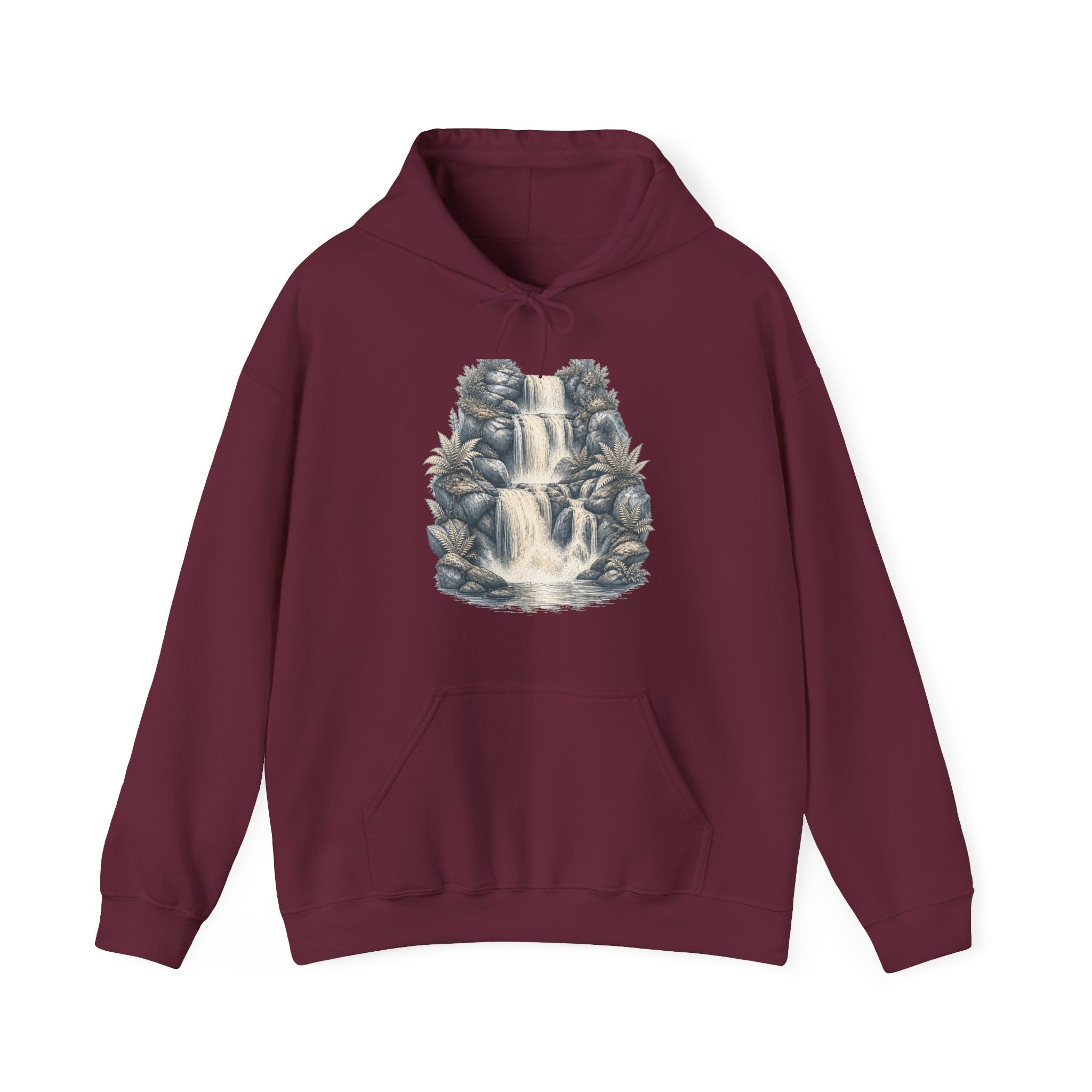 Matching Couple Sweatshirt - Wildfire & Waterfall Matching Couple Hooded Sweatshirt Hand-Drawn Art His Hers Best Friend Gift - Design B
