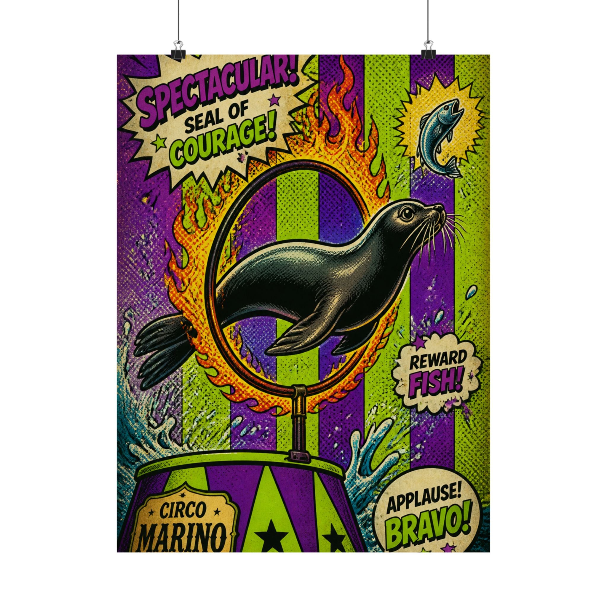 Seal Fire Hoop Wall Art Poster 24×36 Pop Art Restaurant Decor Maximalist Print