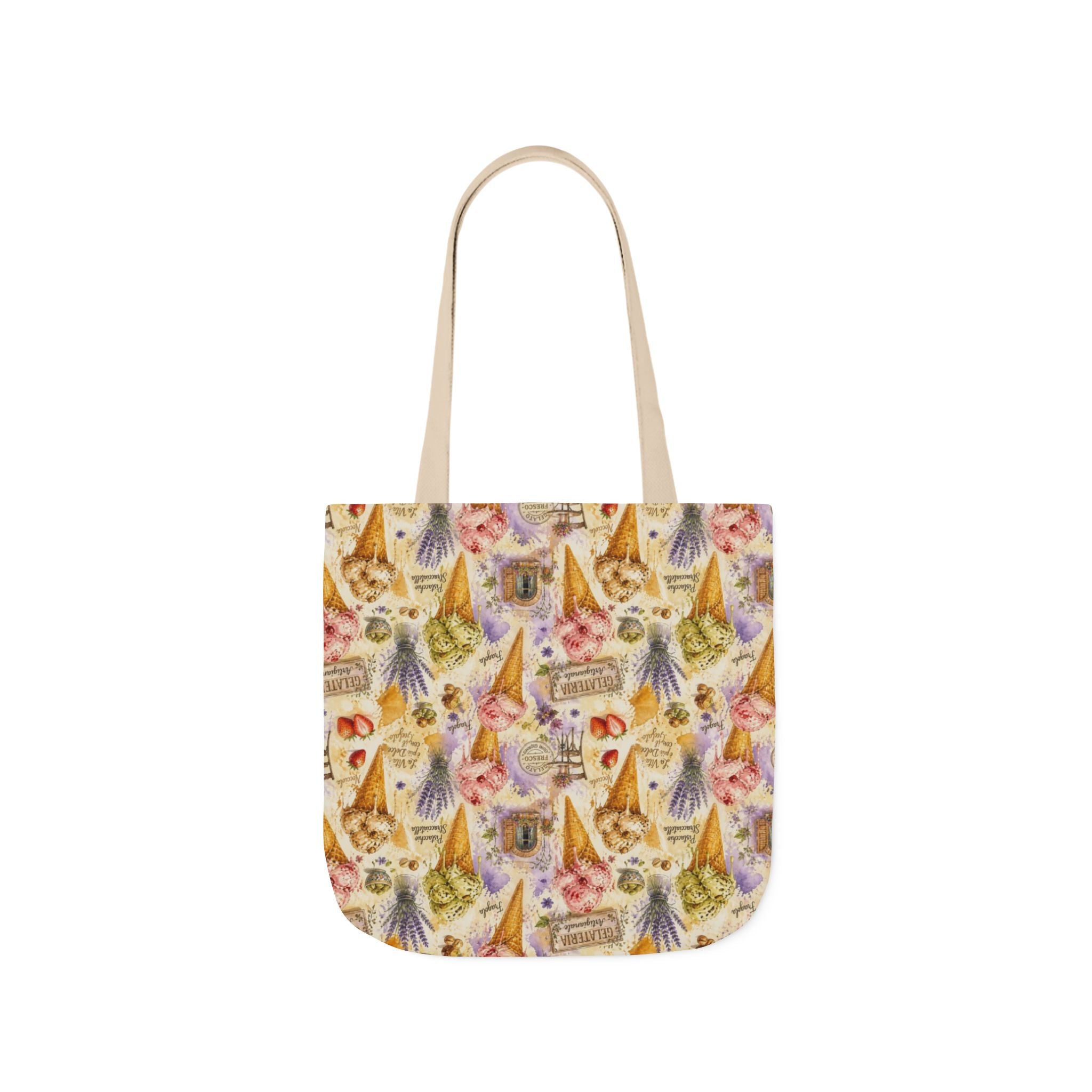 Gelato Scoops Canvas Tote Bag Mediterranean Kitchen Watercolor Splash Design Italian Cottagecore Gift