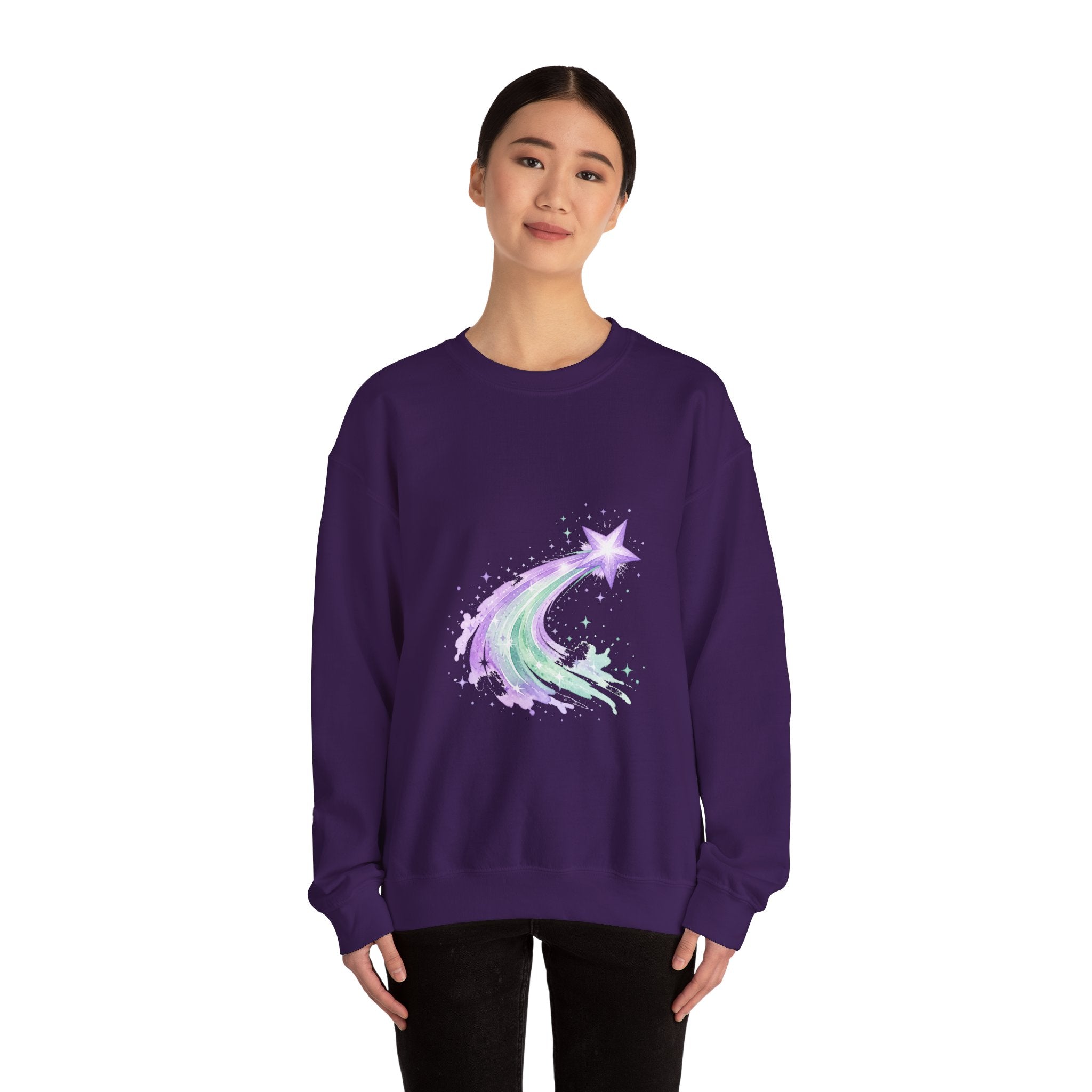 Matching Couple Sweatshirt - Shooting Star & North Star Matching Couple Crewneck Sweatshirt Watercolor Art His Hers Engagement Gift - Design A