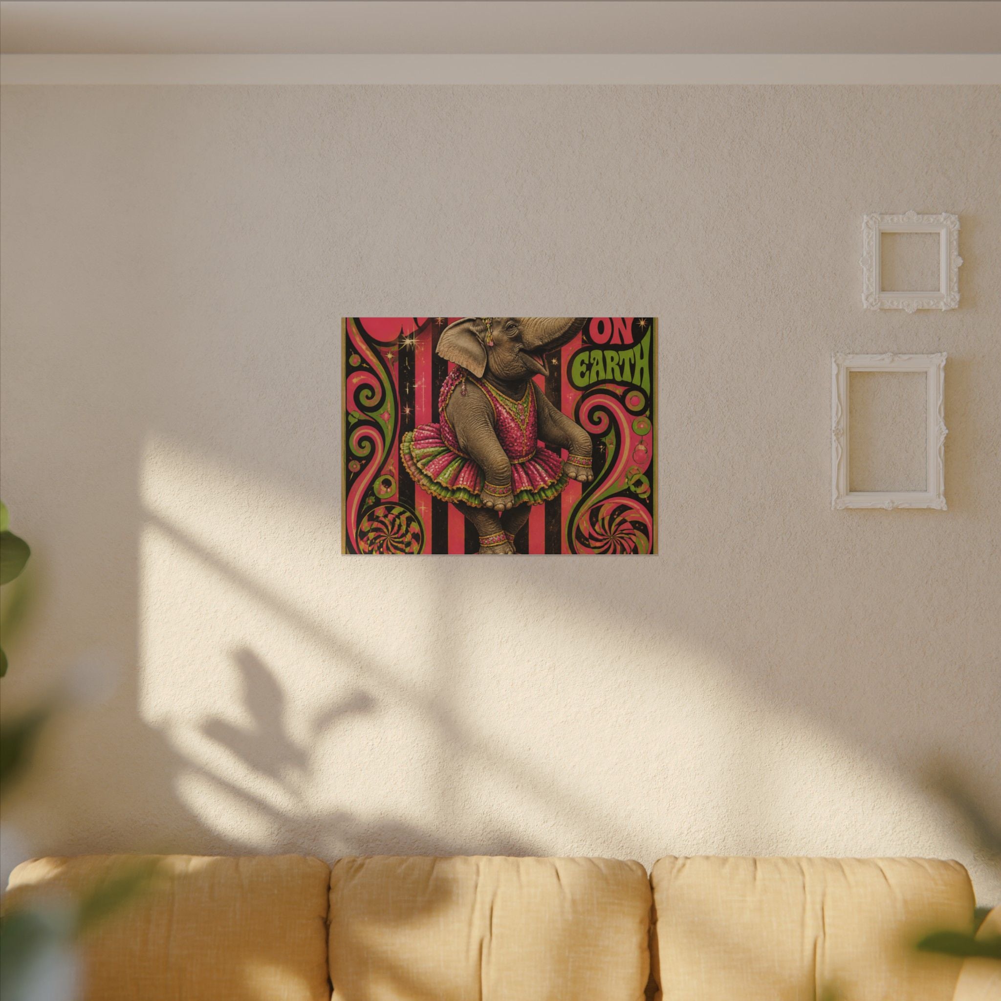 Elephant on Ball Wall Art Canvas 24×36 Psychedelic Dining Room Decor Maximalist Print