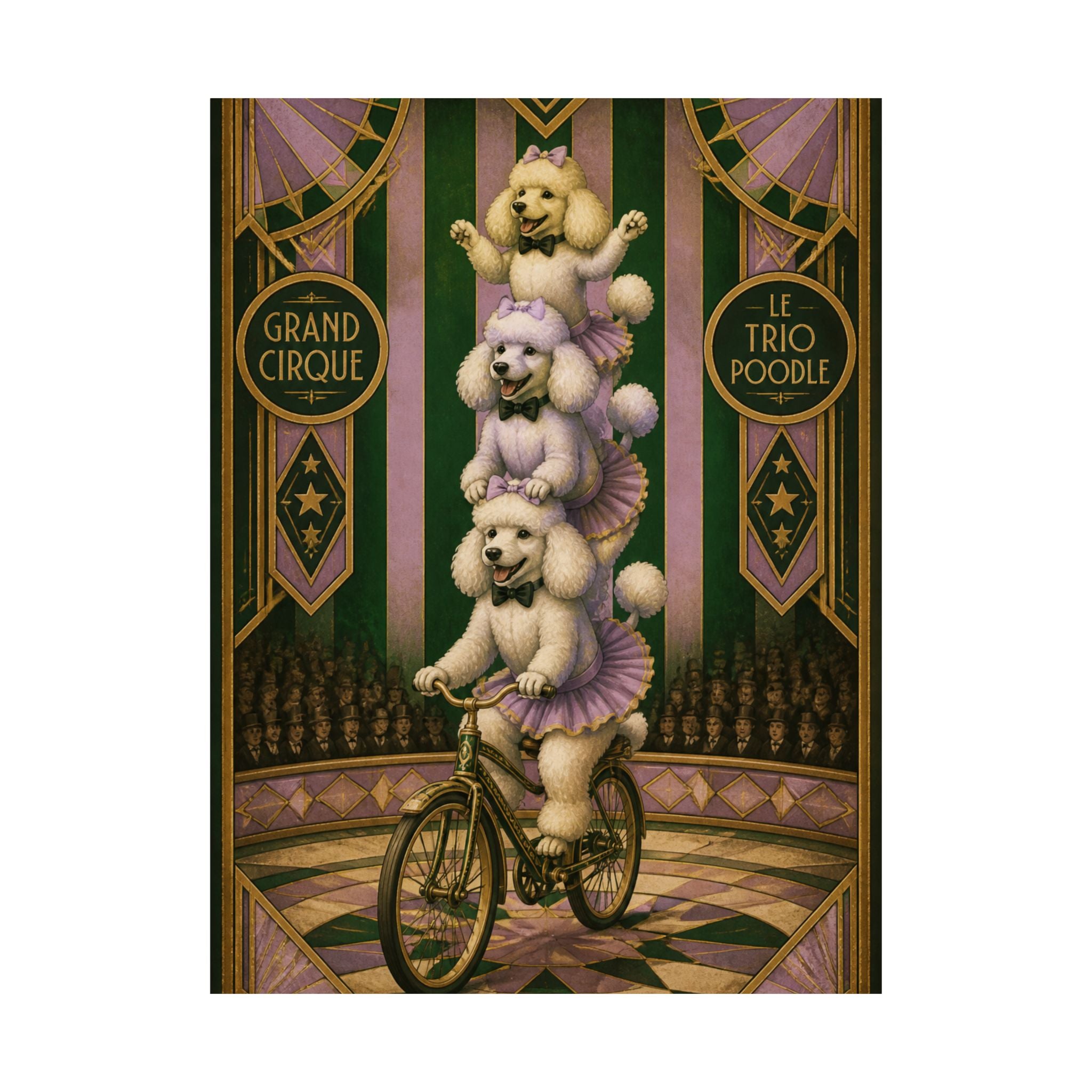 Poodle Stack Bicycle Wall Art Poster 24×36 Art Deco Bar Area Decor Maximalist Print