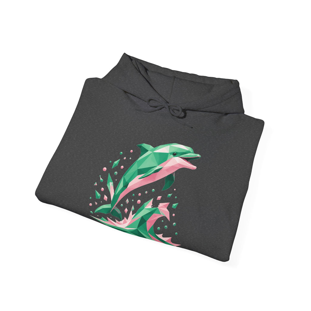 Matching Couple Sweatshirt - Shark & Dolphin Matching Couple Hooded Sweatshirt Geometric Art His Hers Couple Gift - Design B