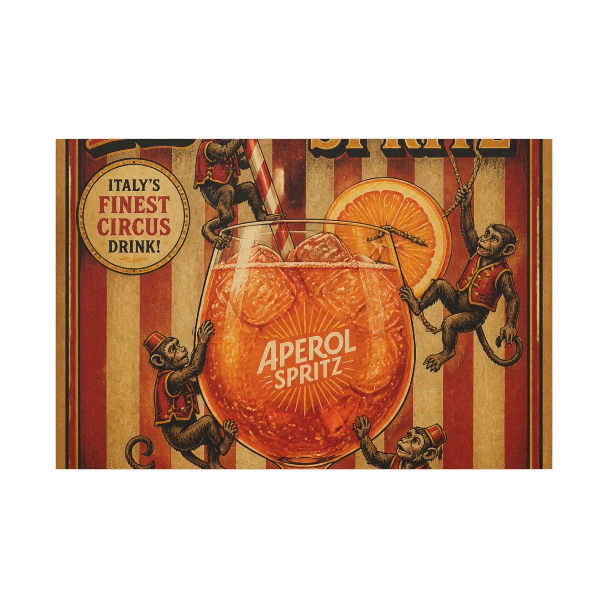 Aperol Spritz Monkeys Wall Art Canvas 24×36 Vintage Circus Bedroom Decor Maximalist Print