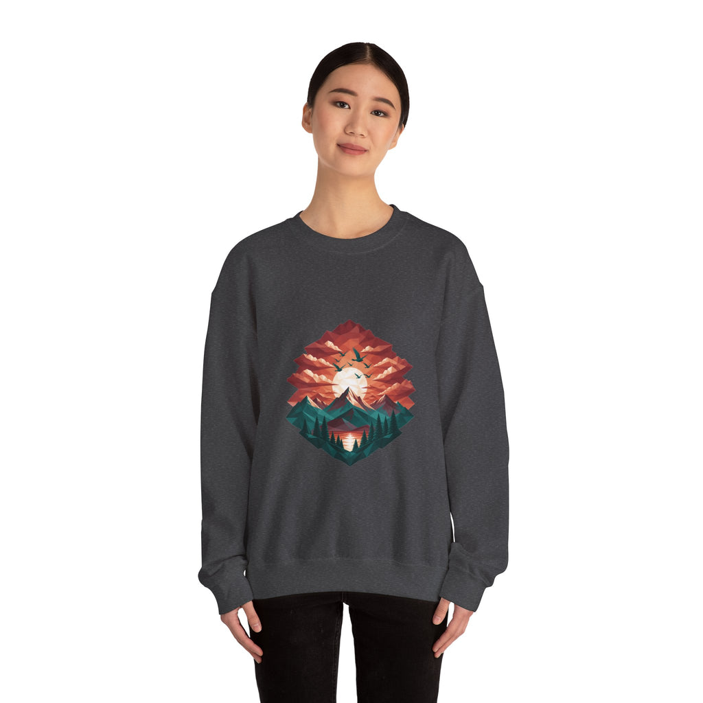 Matching Couple Sweatshirt - Sunrise & Sunset Matching Couple Premium Fleece Sweatshirt Geometric Art His Hers Love Gift - Design B