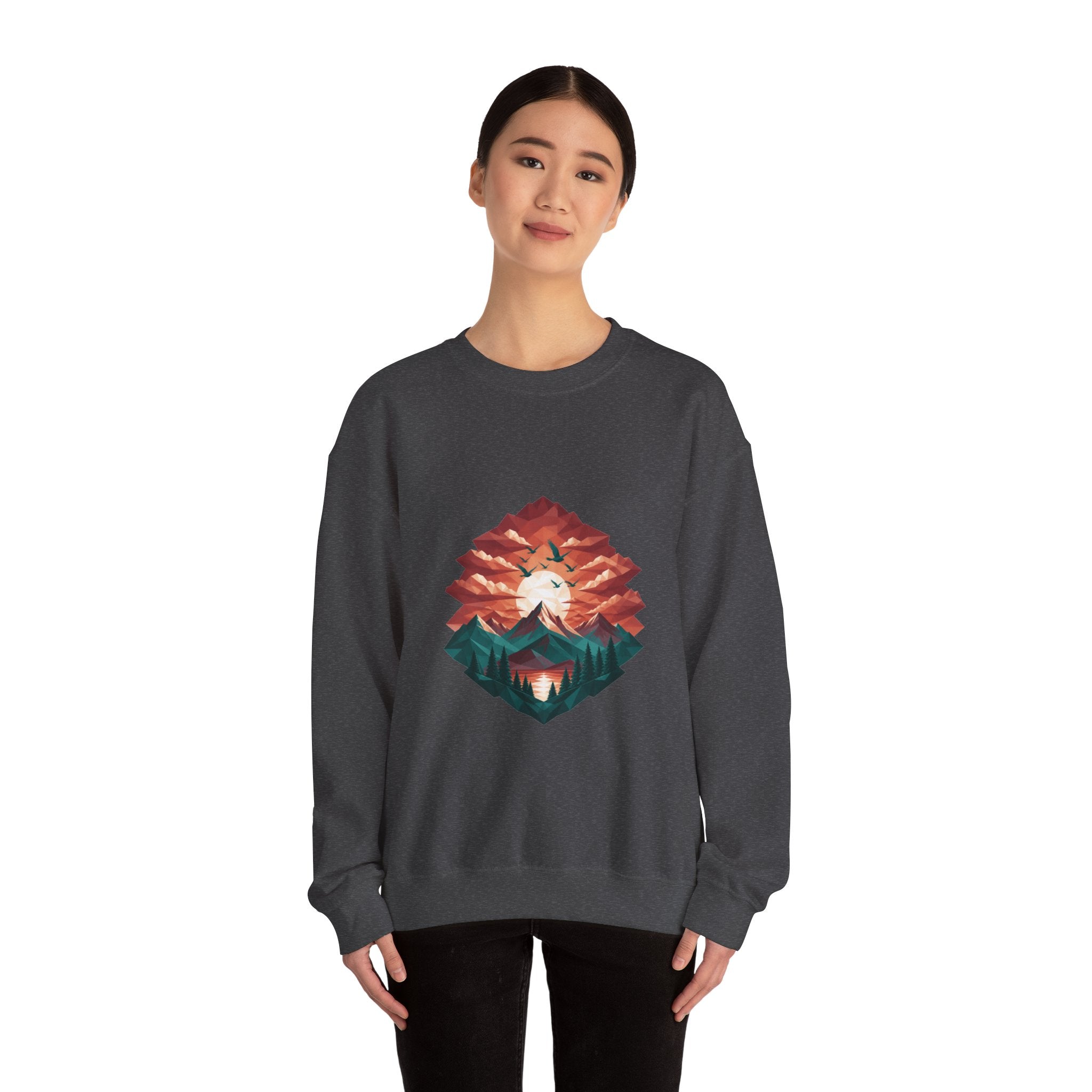 Matching Couple Sweatshirt - Sunrise & Sunset Matching Couple Premium Fleece Sweatshirt Geometric Art His Hers Love Gift - Design B