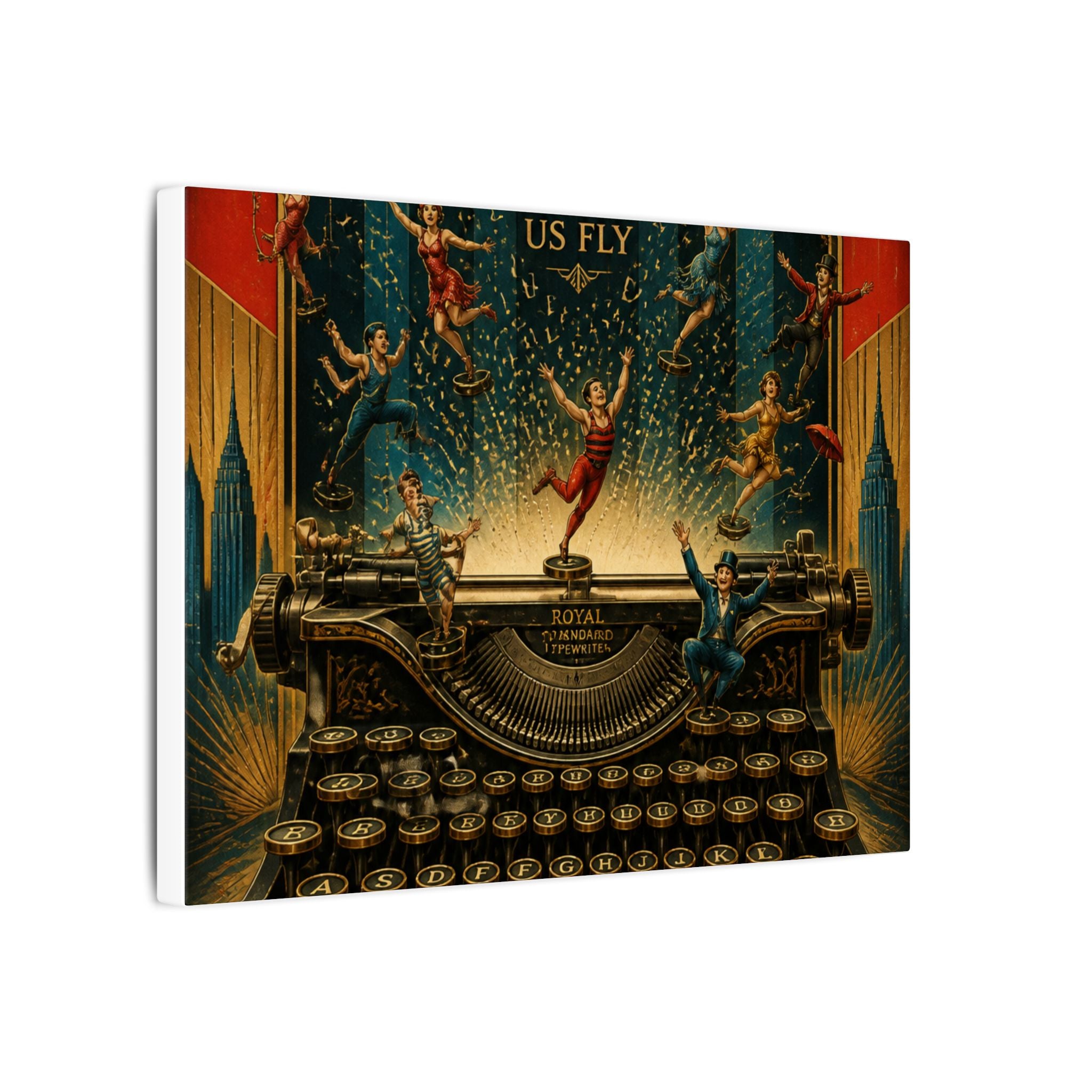 Typewriter Flying Letters Wall Art Canvas 24×36 Art Deco Bar Area Decor Maximalist Print