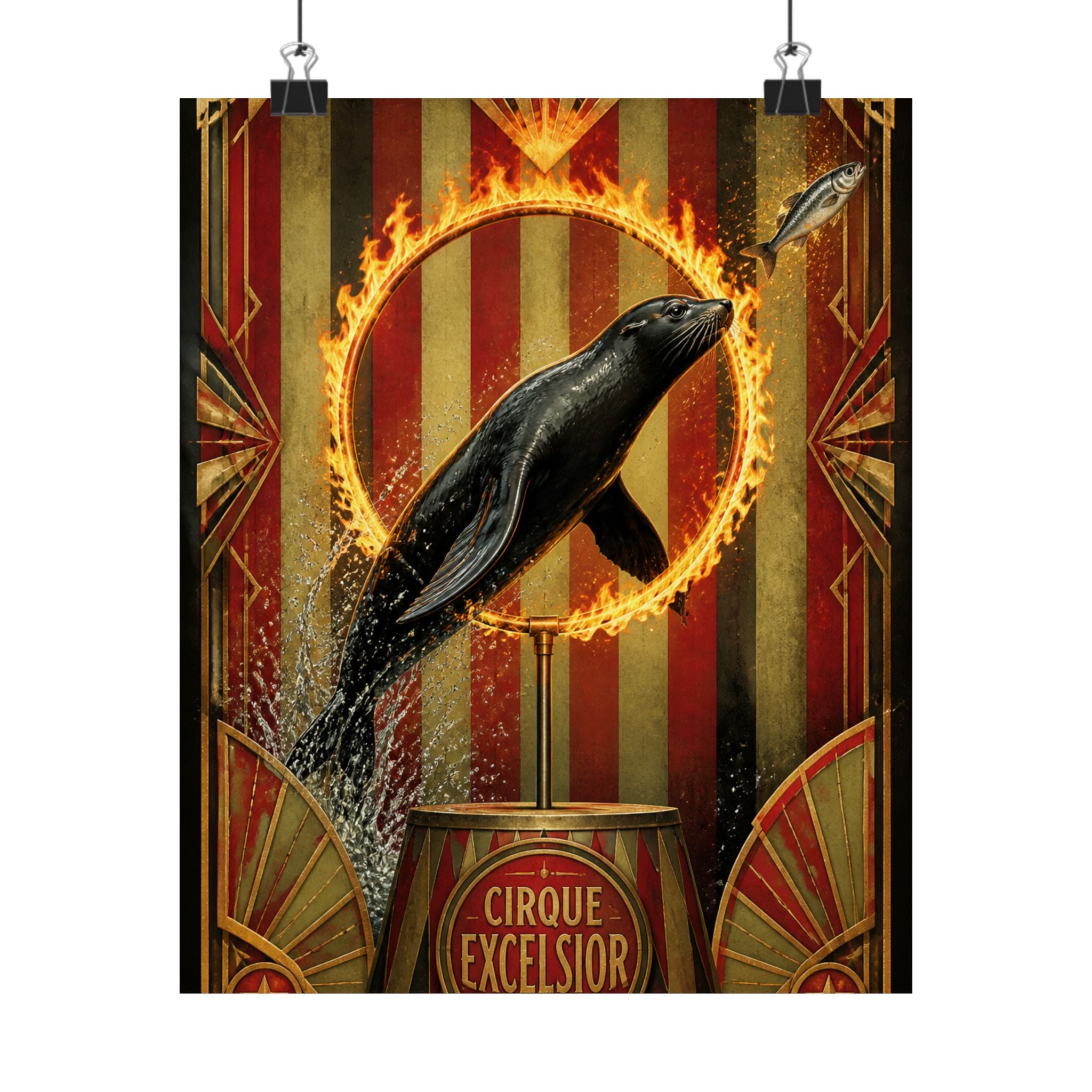Seal Fire Hoop Wall Art Poster 24×36 Art Deco Bar Area Decor Maximalist Print