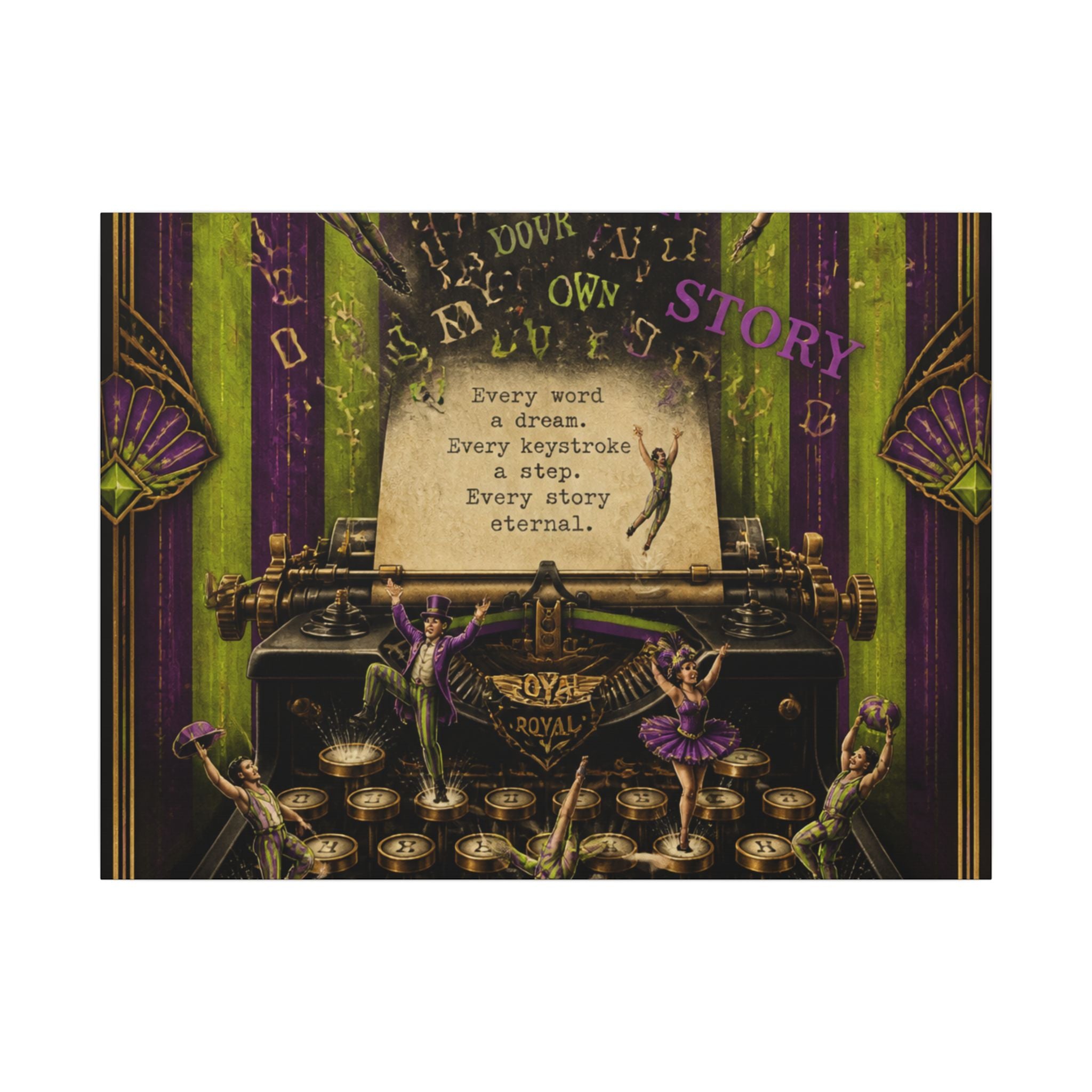 Typewriter Flying Letters Wall Art Canvas 16×20 Art Deco Entryway Decor Maximalist Print