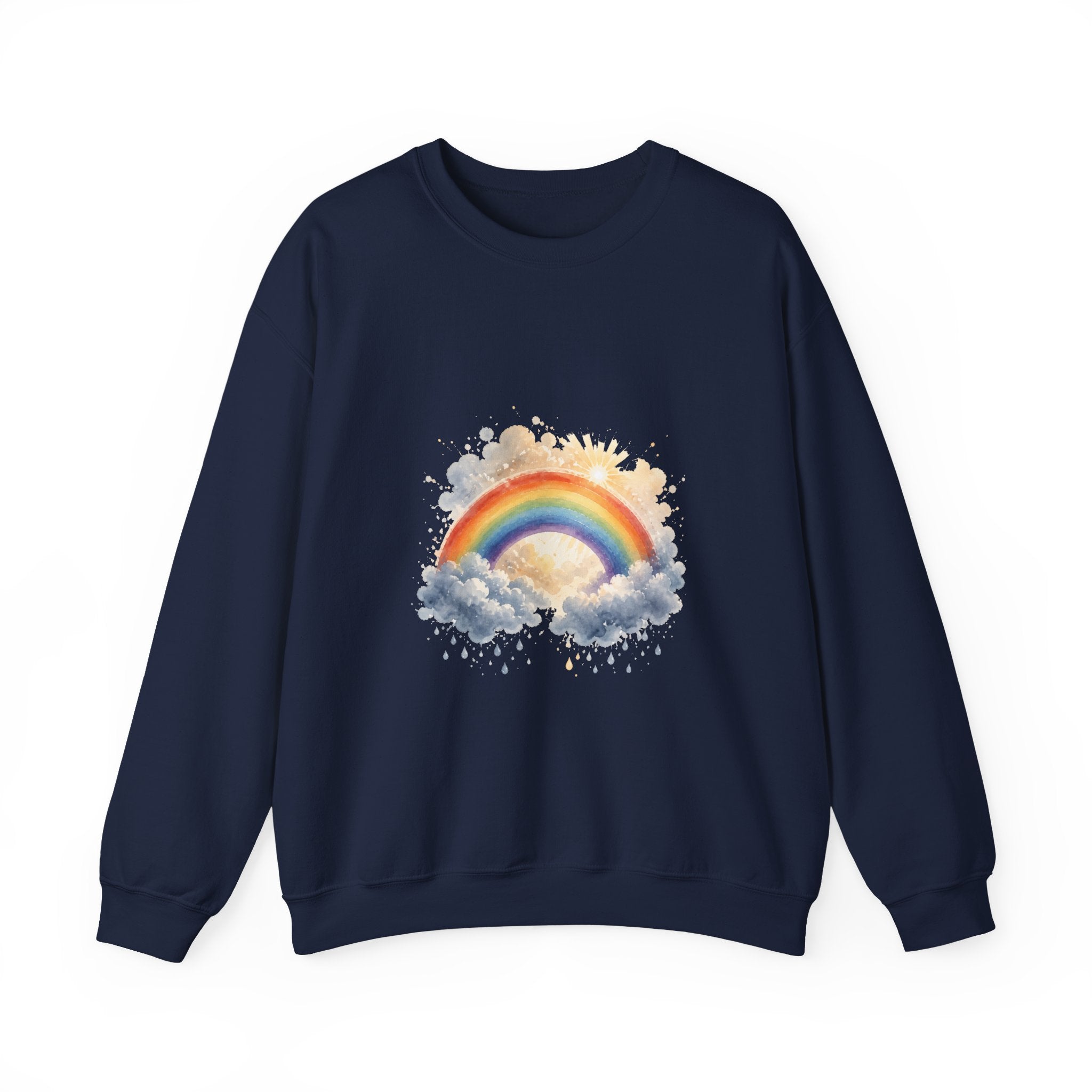Matching Couple Sweatshirt - Storm & Rainbow Matching Couple Crewneck Sweatshirt Watercolor Art His Hers Engagement Gift - Design B