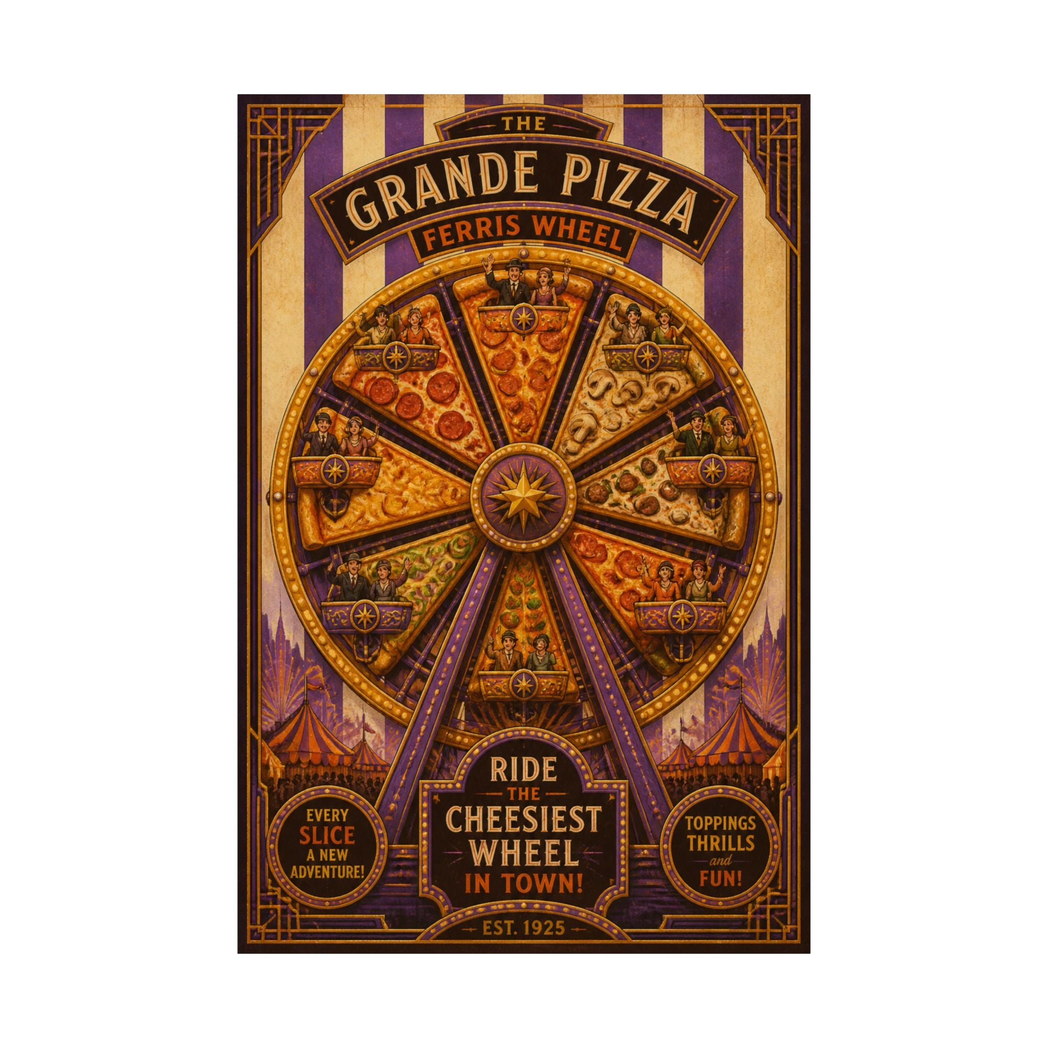 Pizza Ferris Wheel Wall Art Poster 18×24 Art Deco Entryway Decor Maximalist Print