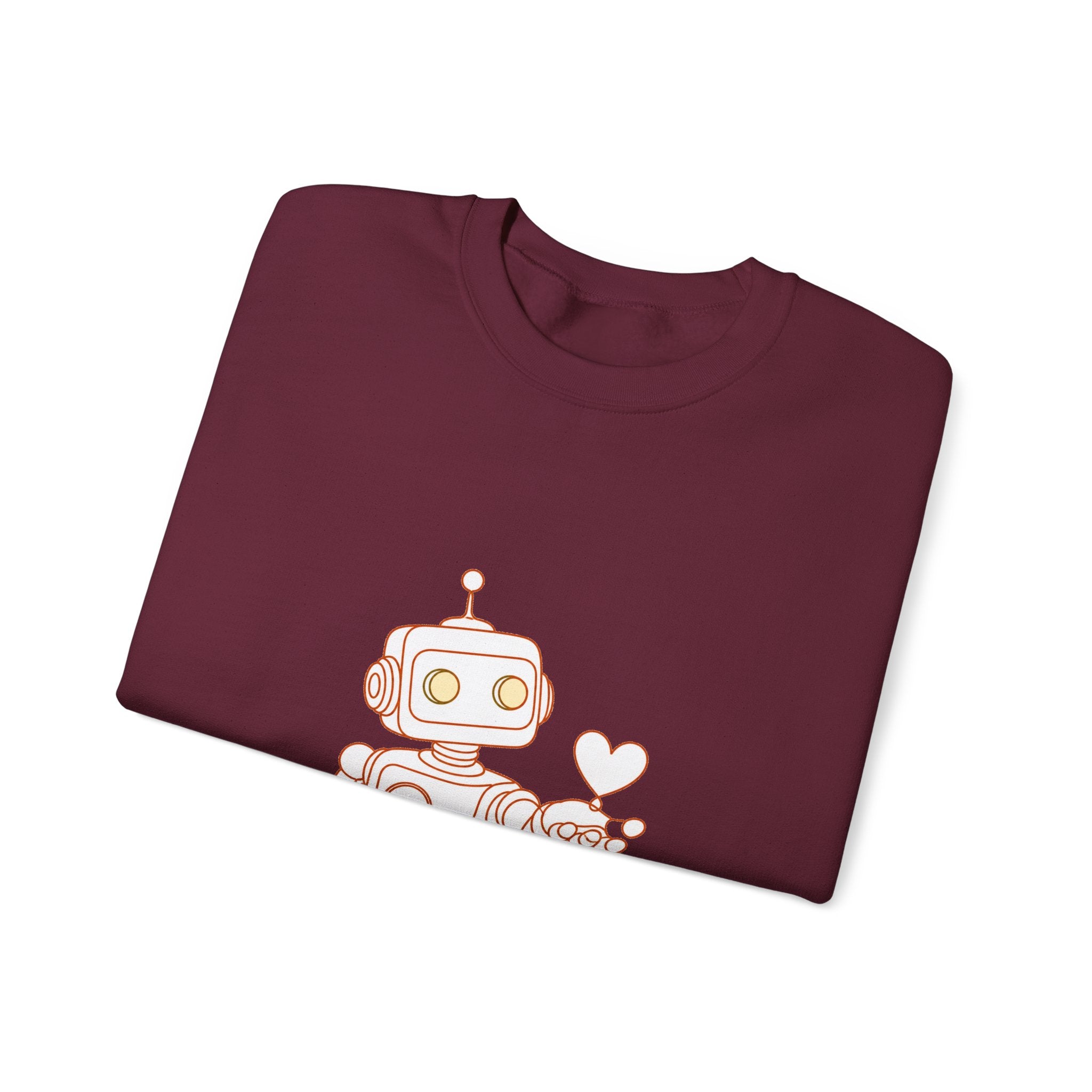 Matching Couple Sweatshirt - Robot & Heart Matching Couple Crewneck Sweatshirt Minimalist Art His Hers Valentine Gift - Design A
