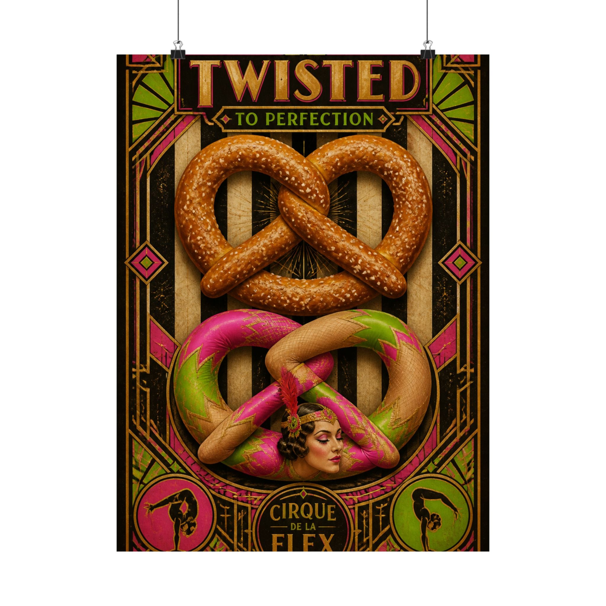Pretzel Contortionist Wall Art Poster 24×36 Art Deco Bar Area Decor Maximalist Print