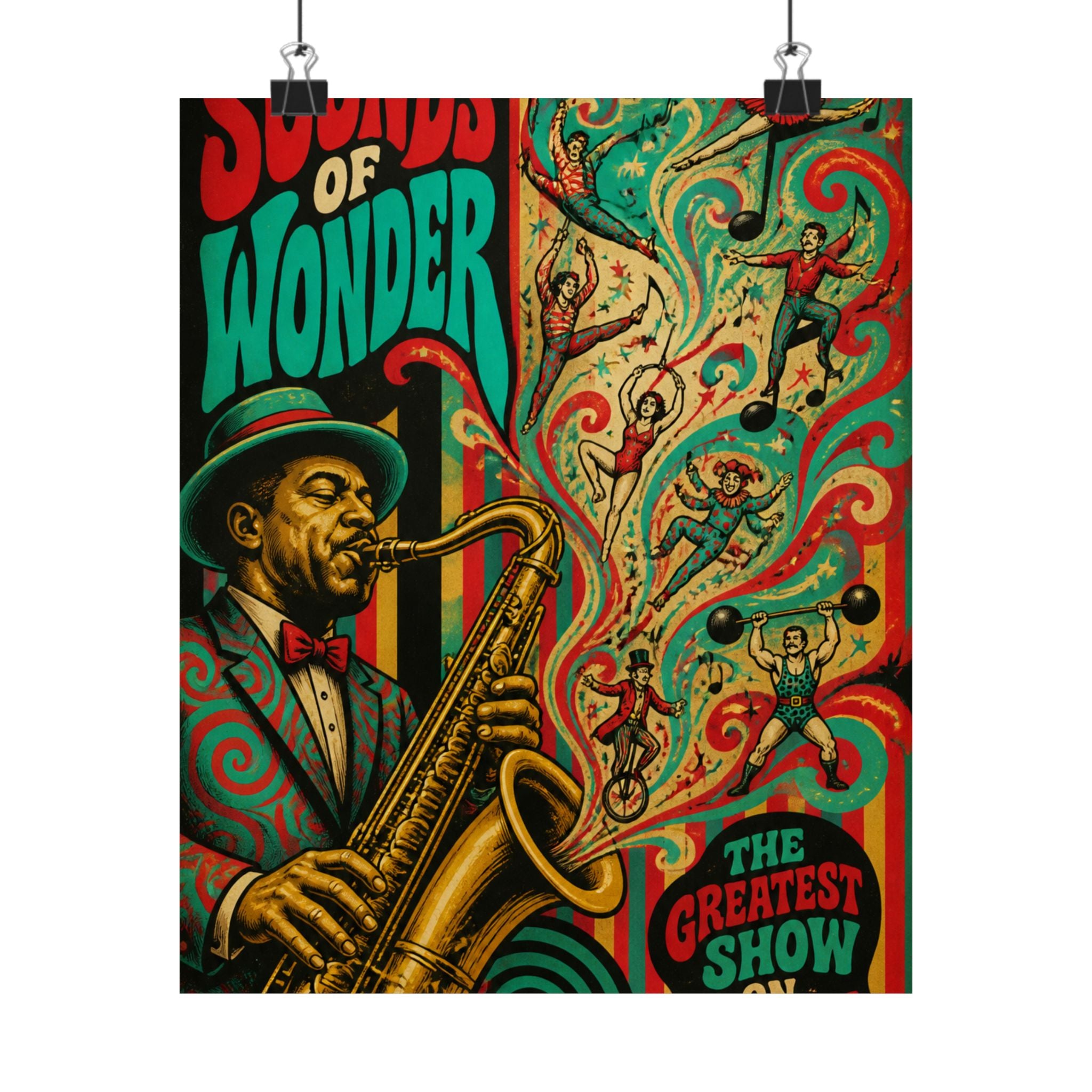 Saxophone Music Circus Wall Art Poster 24×36 Psychedelic Dining Room Decor Maximalist Print