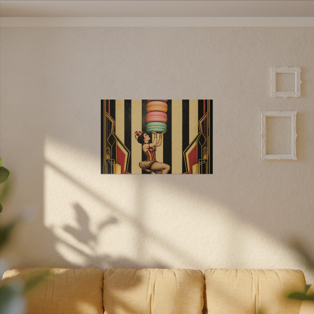 Macaron Balancing Tower Wall Art Canvas 24×36 Art Deco Bar Area Decor Maximalist Print