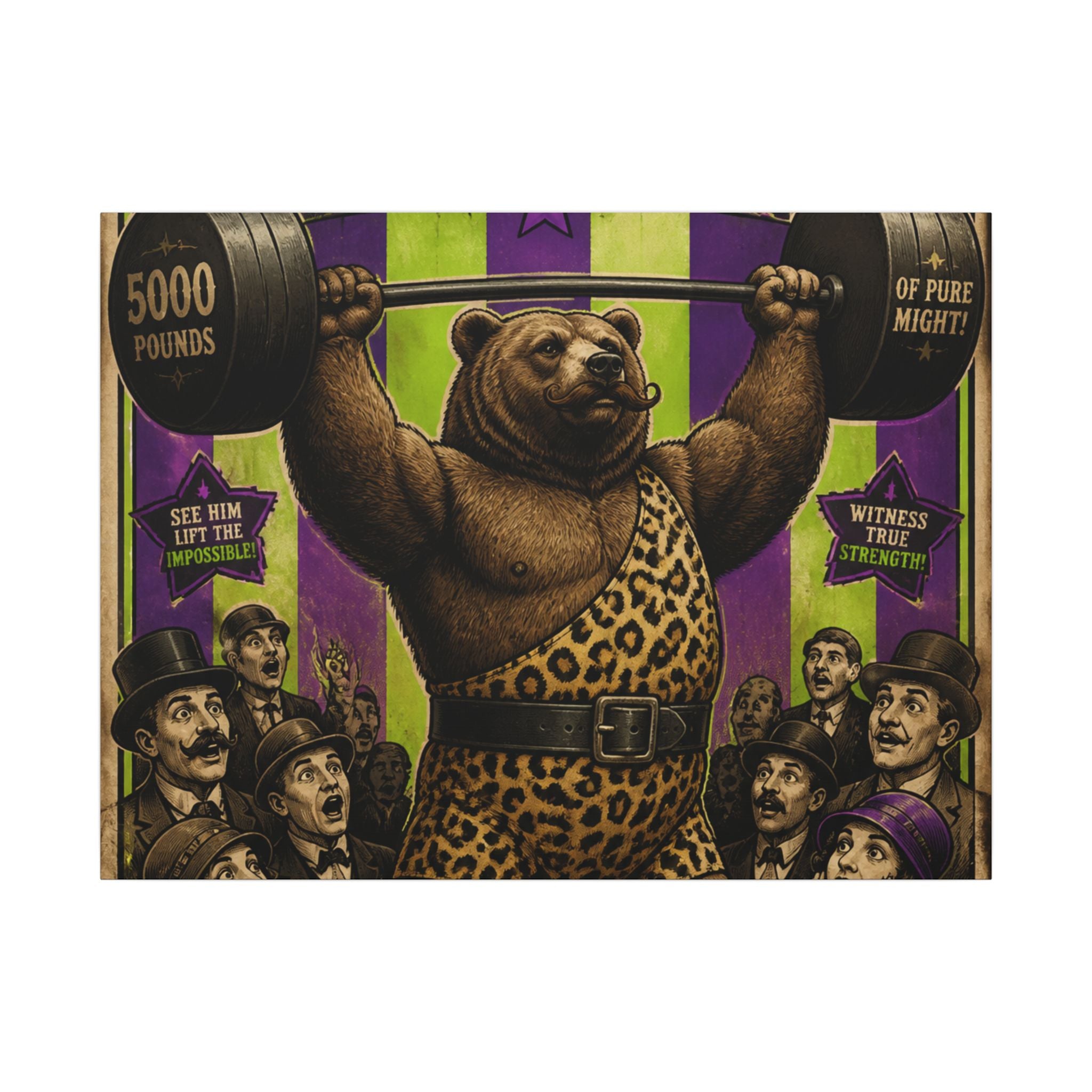 Strongman Bear Wall Art Canvas 24×36 Vintage Circus Bedroom Decor Maximalist Print