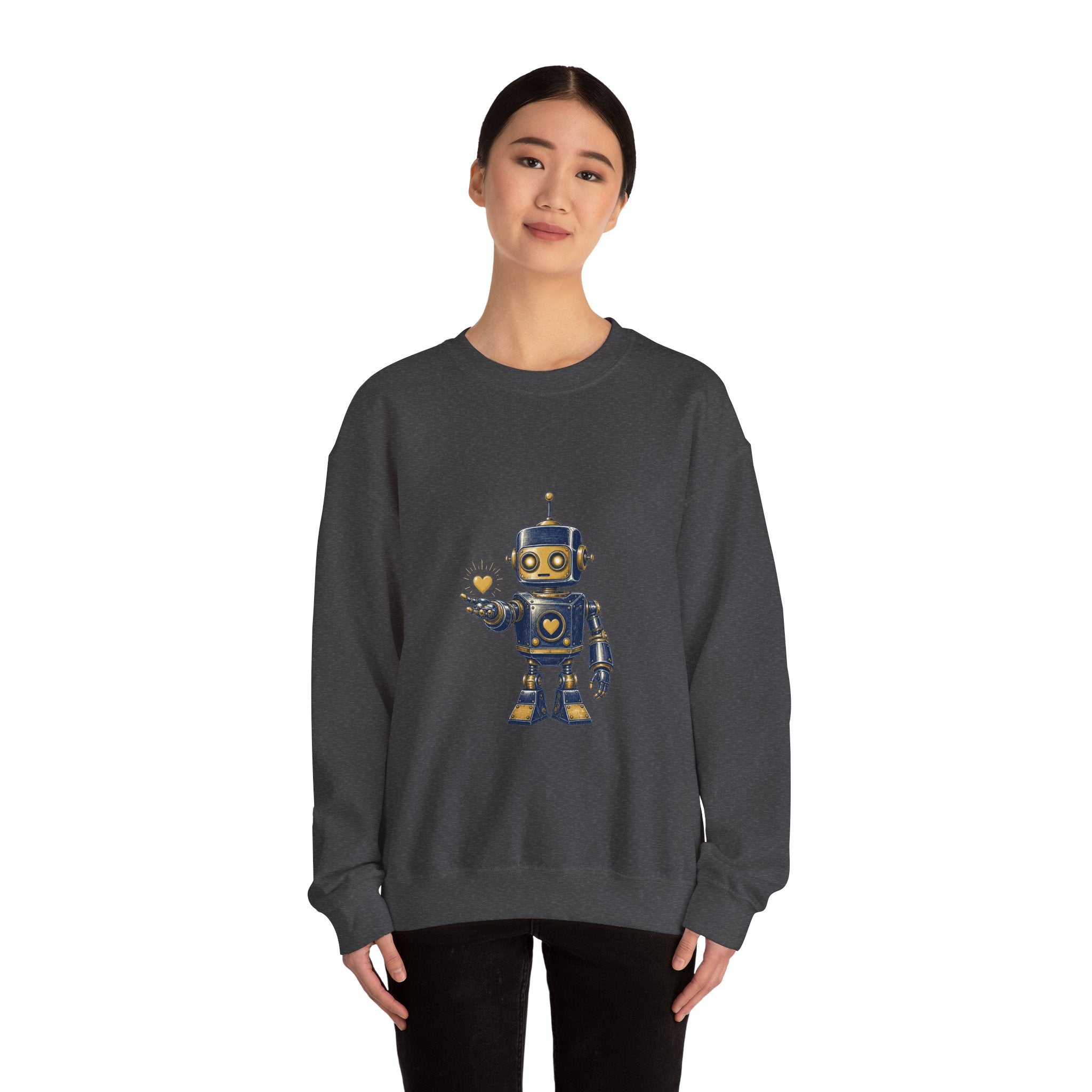 Matching Couple Sweatshirt - Robot & Heart Matching Couple Comfort Colors Crew Hand-Drawn Art His Hers Anniversary Gift - Design A