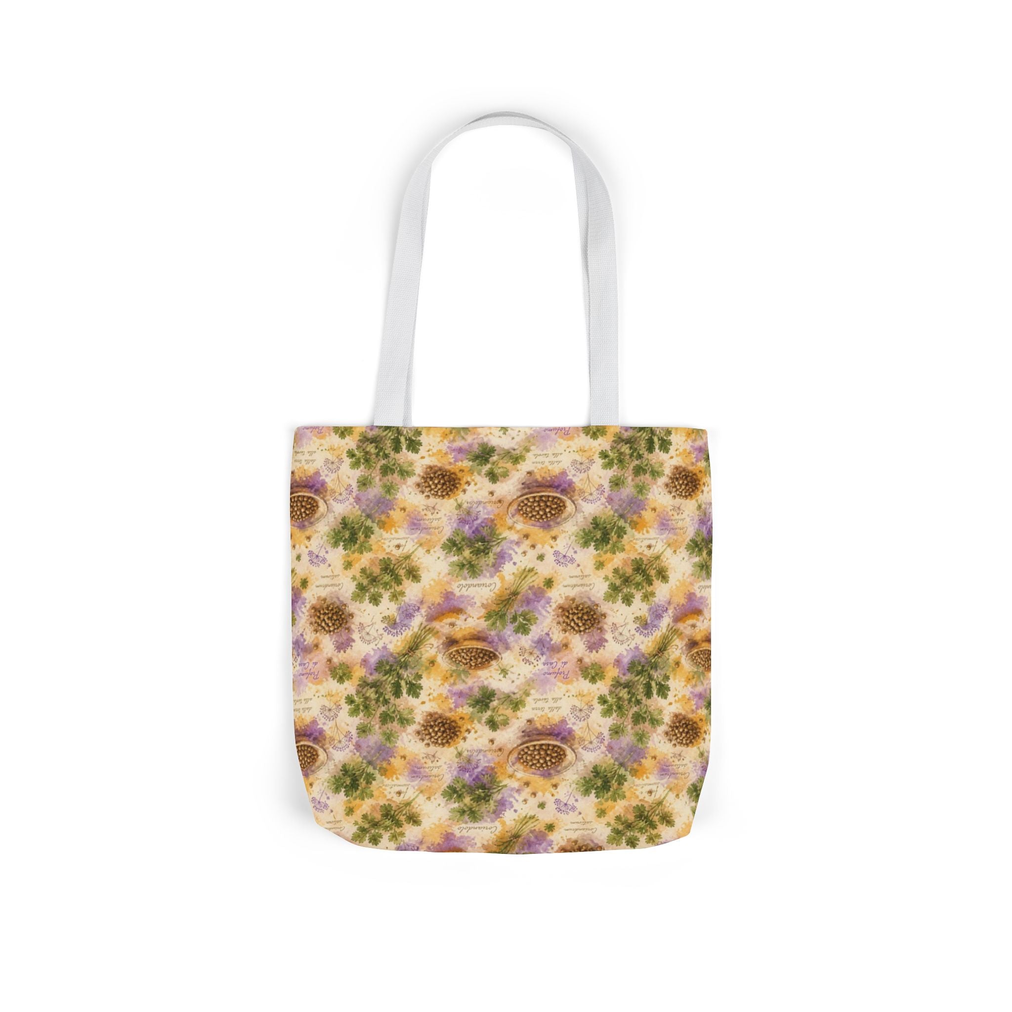 Coriander & Seeds Canvas Tote Bag Mediterranean Kitchen Watercolor Splash Design Italian Cottagecore Gift