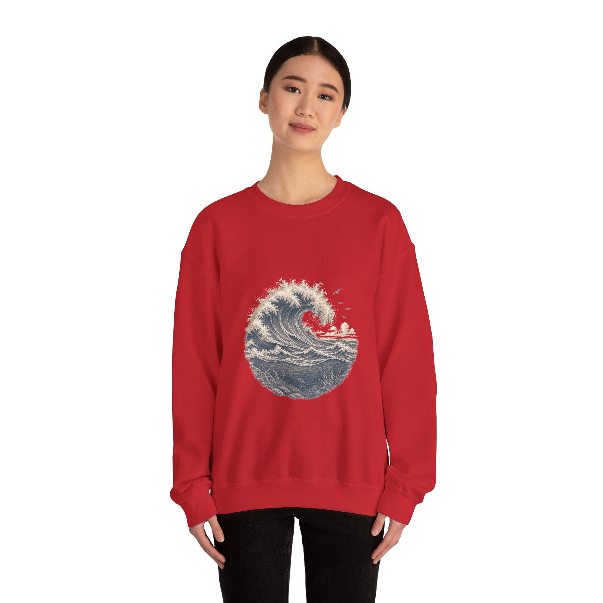 Matching Couple Sweatshirt - Mountain & Ocean Matching Couple Crewneck Sweatshirt Vintage Art His Hers Wedding Gift - Design B