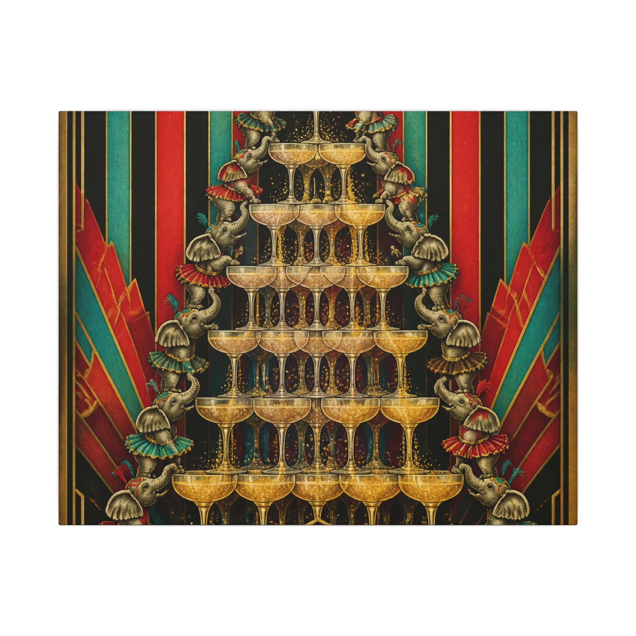 Champagne Tower Elephants Wall Art Canvas 16×20 Art Deco Entryway Decor Maximalist Print