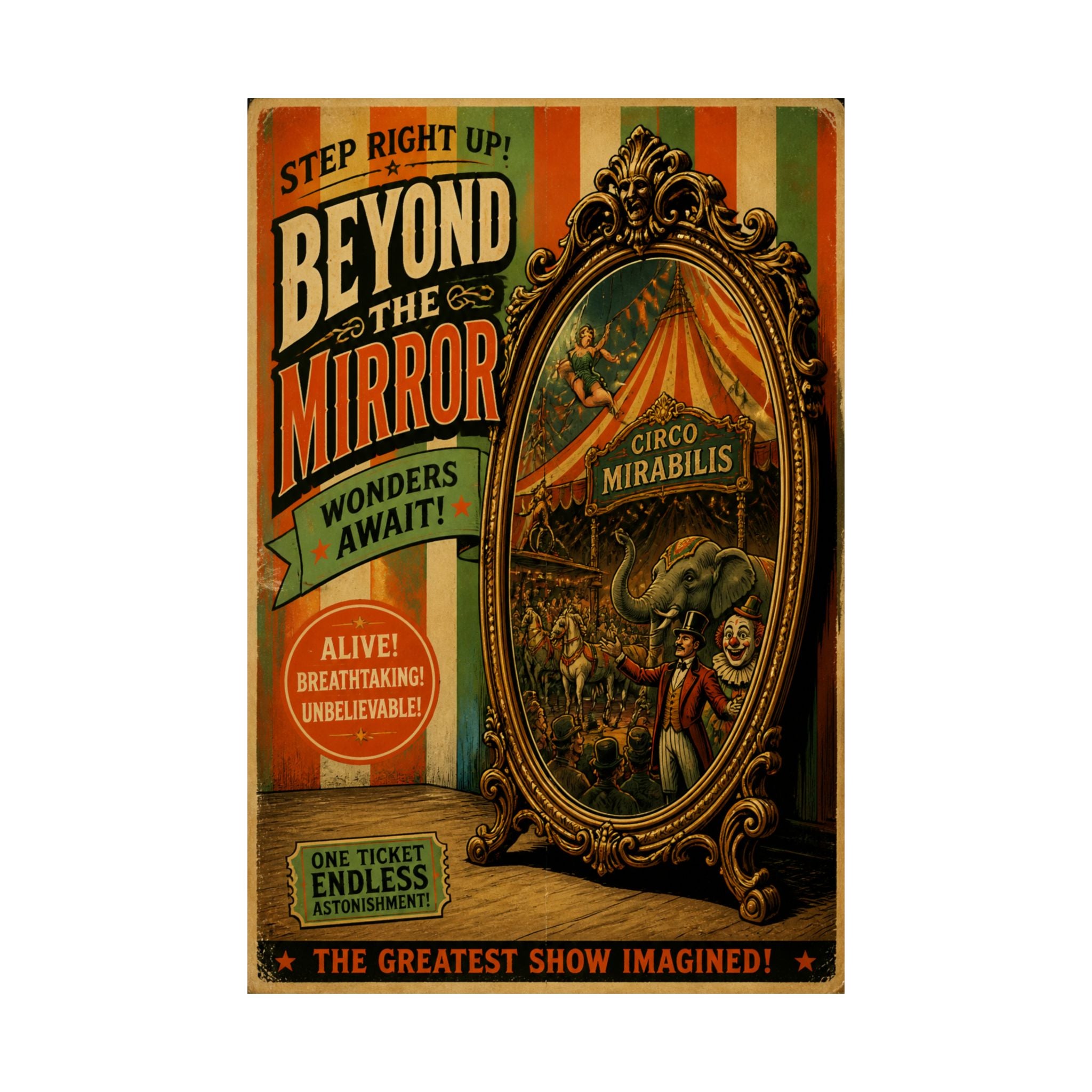 Vintage Mirror Circus Wall Art Poster 24×36 Vintage Circus Bedroom Decor Maximalist Print