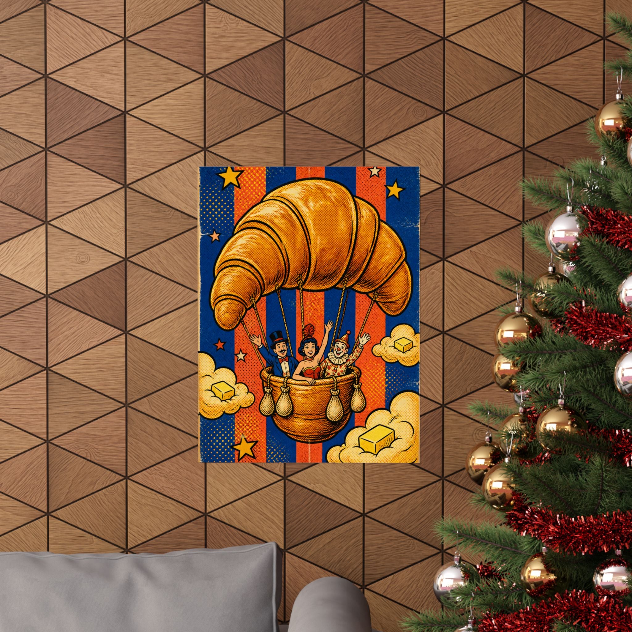 Croissant Hot Air Balloon Wall Art Poster 24×36 Pop Art Restaurant Decor Maximalist Print