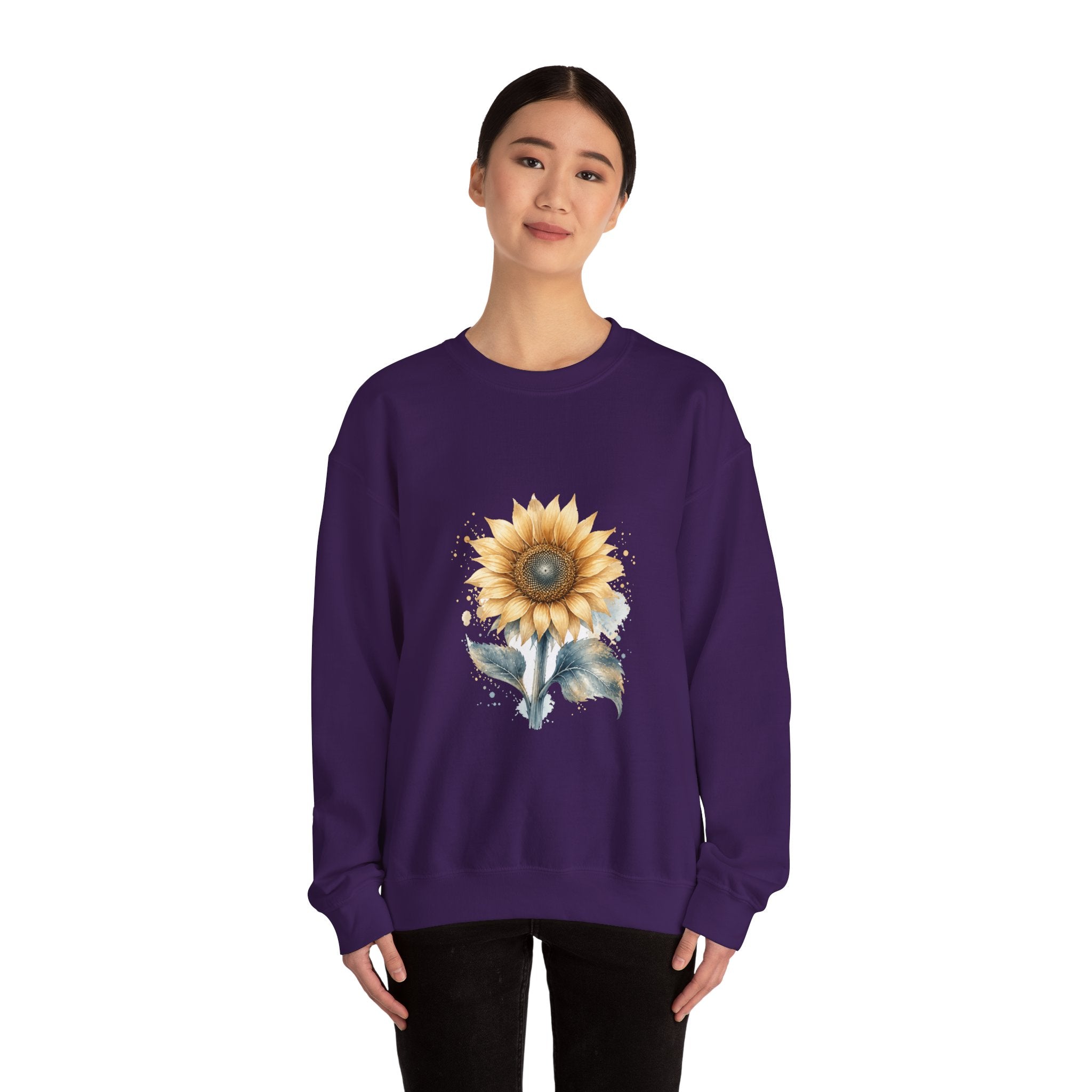 Matching Couple Sweatshirt - Sunflower & Moonflower Matching Couple Comfort Colors Crew Watercolor Art His Hers Birthday Gift - Design A