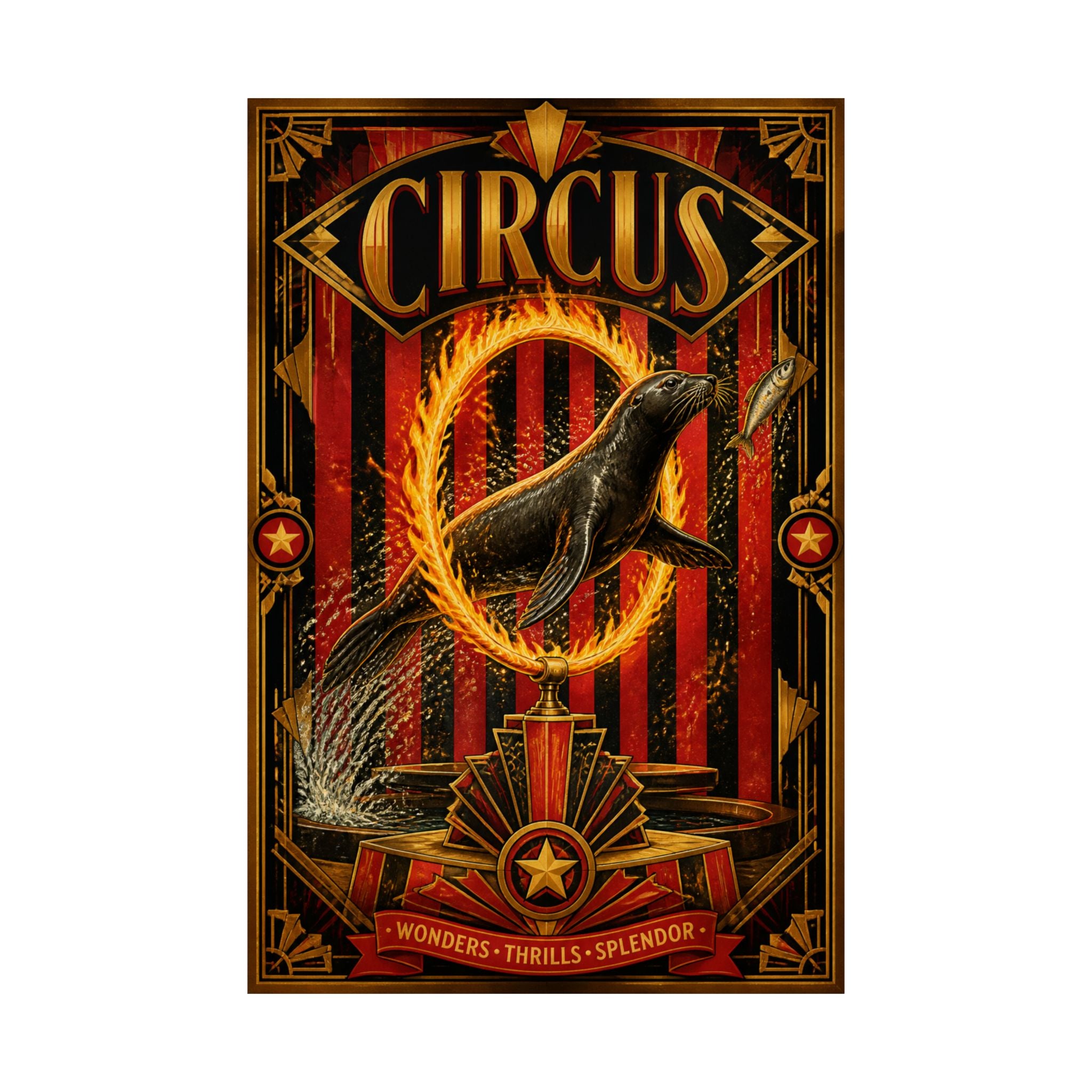 Seal Fire Hoop Wall Art Poster 18×24 Art Deco Entryway Decor Maximalist Print