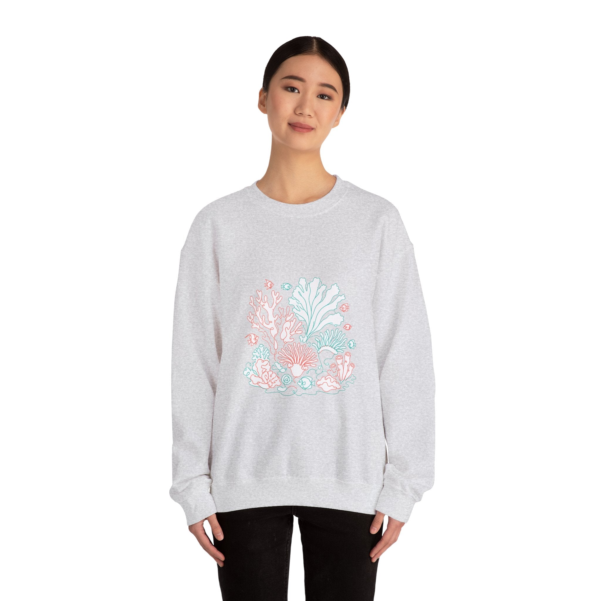 Matching Couple Sweatshirt - Coral Reef & Deep Sea Matching Couple Crewneck Sweatshirt Minimalist Art His Hers Valentine Gift - Design A