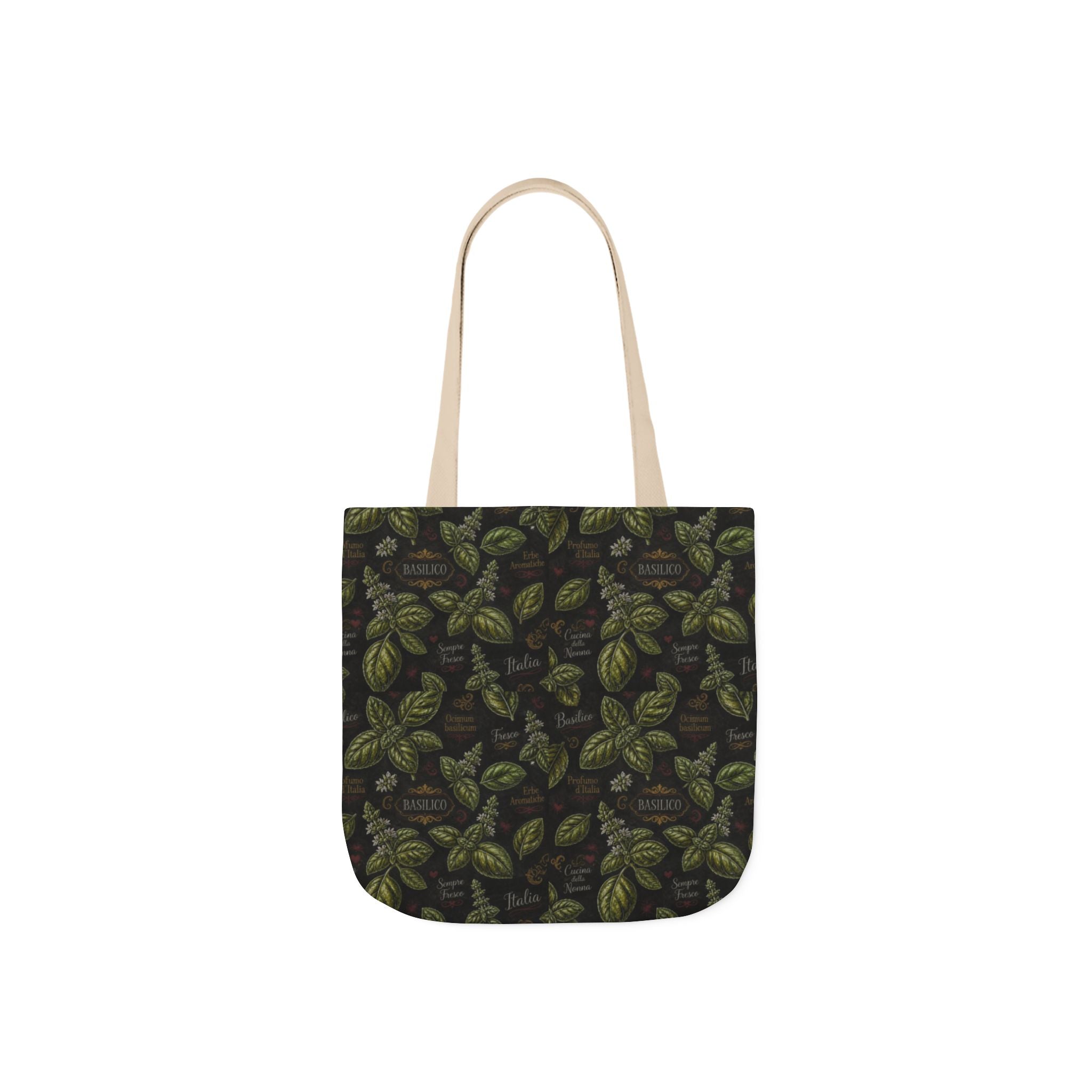 Fresh Basil Leaves Canvas Tote Bag Mediterranean Kitchen Chalk Art Design Italian Cottagecore Gift