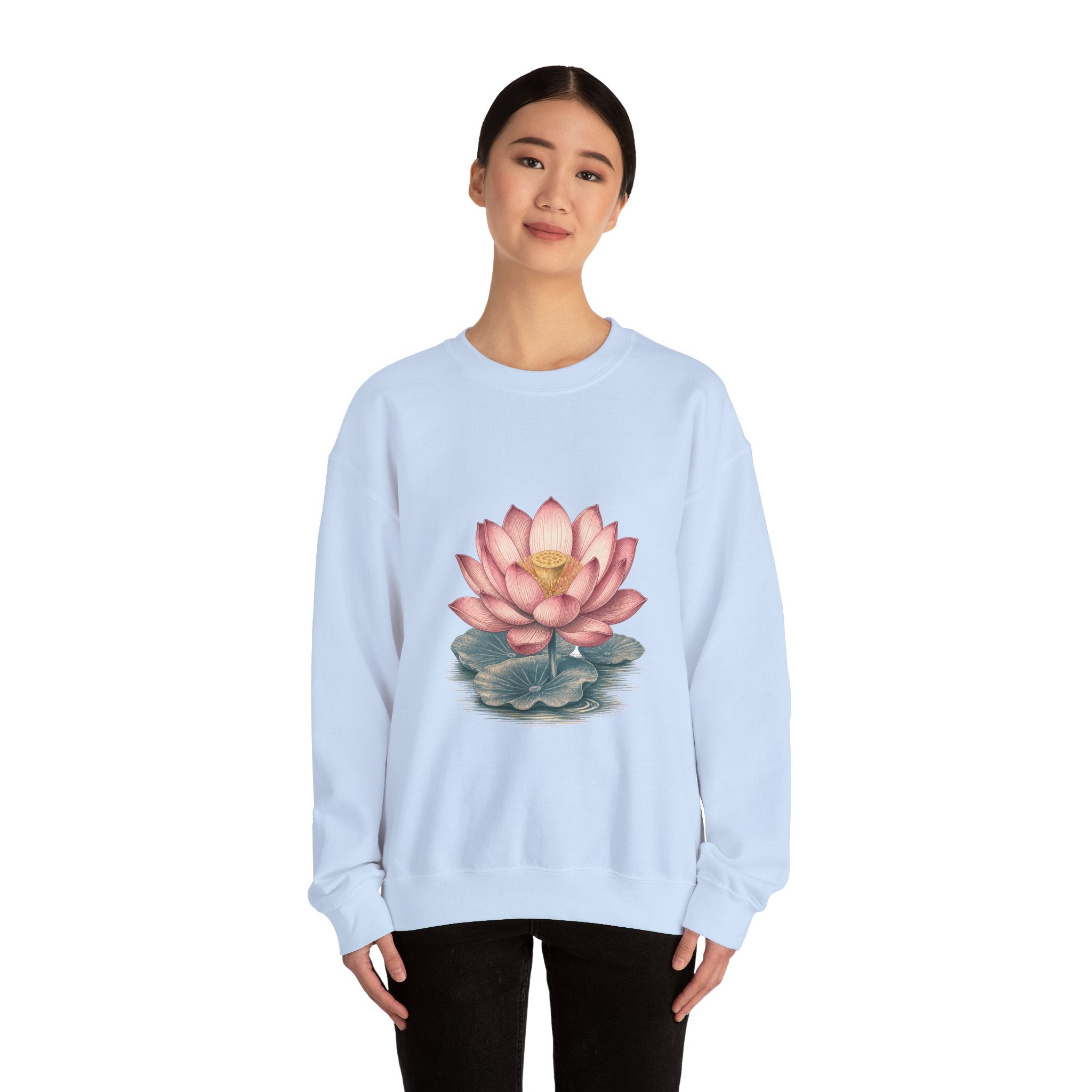 Matching Couple Sweatshirt - Open & Closed Lotus Matching Couple Crewneck Sweatshirt Vintage Art His Hers Wedding Gift - Design A