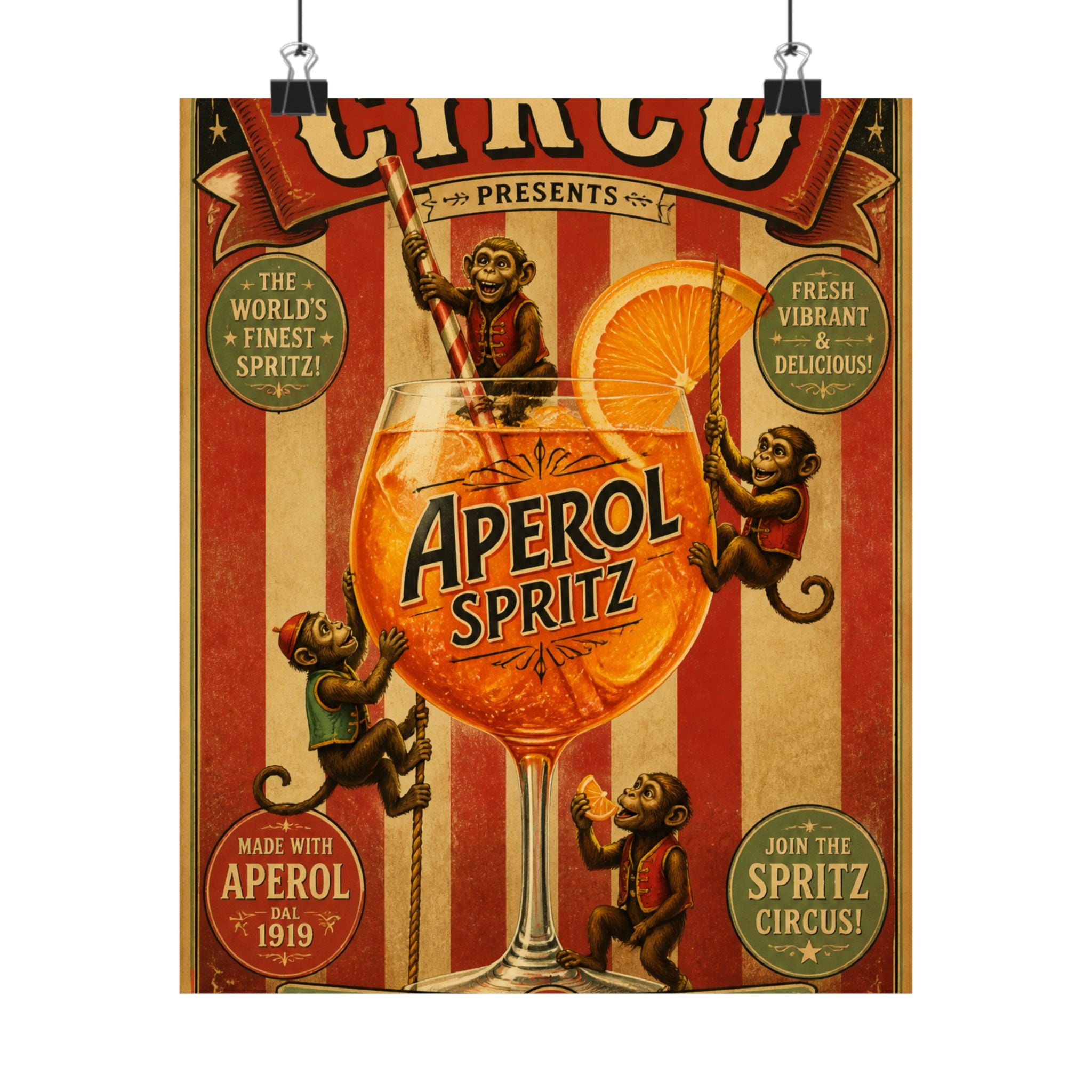Aperol Spritz Monkeys Wall Art Poster 18×24 Vintage Circus Kitchen Decor Maximalist Print