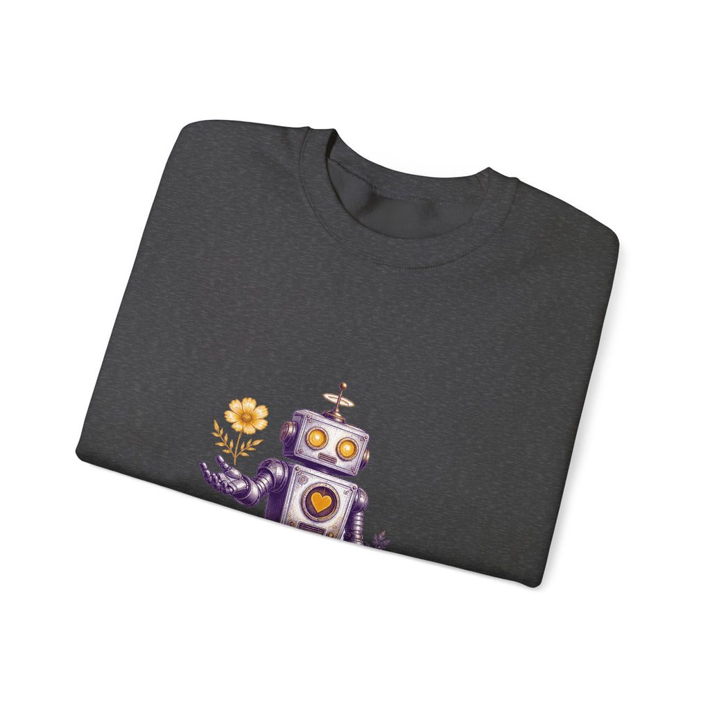 Matching Couple Sweatshirt - Robot & Heart Matching Couple Crewneck Sweatshirt Vintage Art His Hers Wedding Gift - Design A