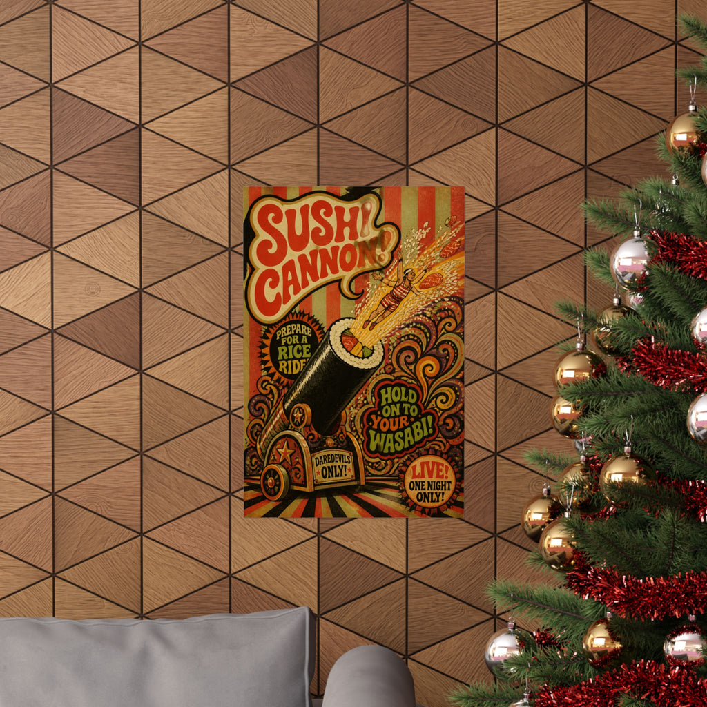 Sushi Roll Cannon Wall Art Poster 18×24 Psychedelic Cafe Decor Maximalist Print