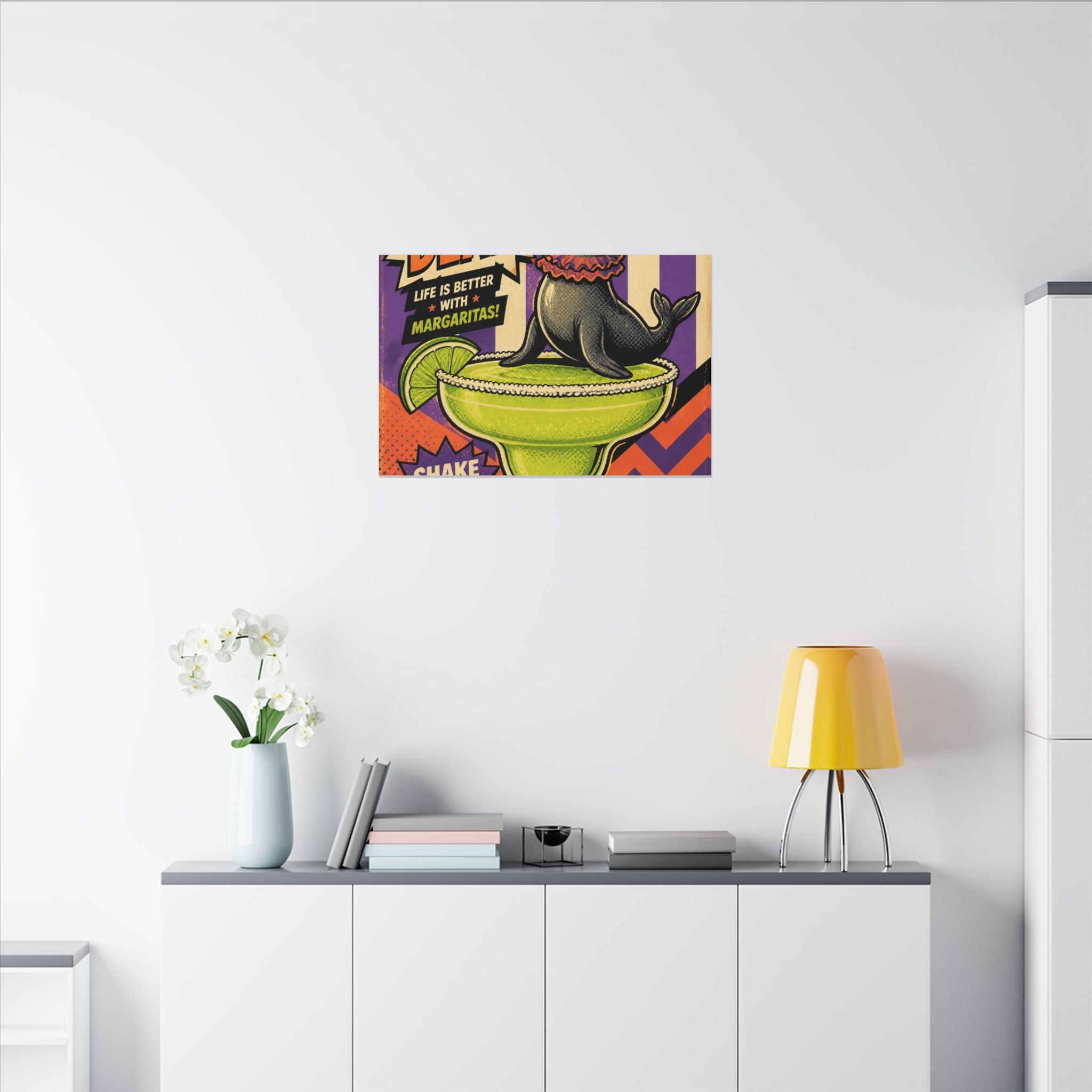 Margarita Balancing Seal Wall Art Canvas 24×36 Pop Art Restaurant Decor Maximalist Print