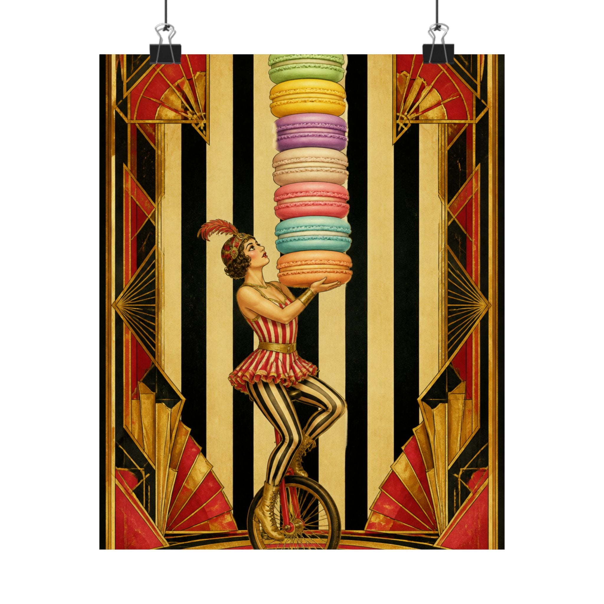 Macaron Balancing Tower Wall Art Poster 24×36 Art Deco Bar Area Decor Maximalist Print