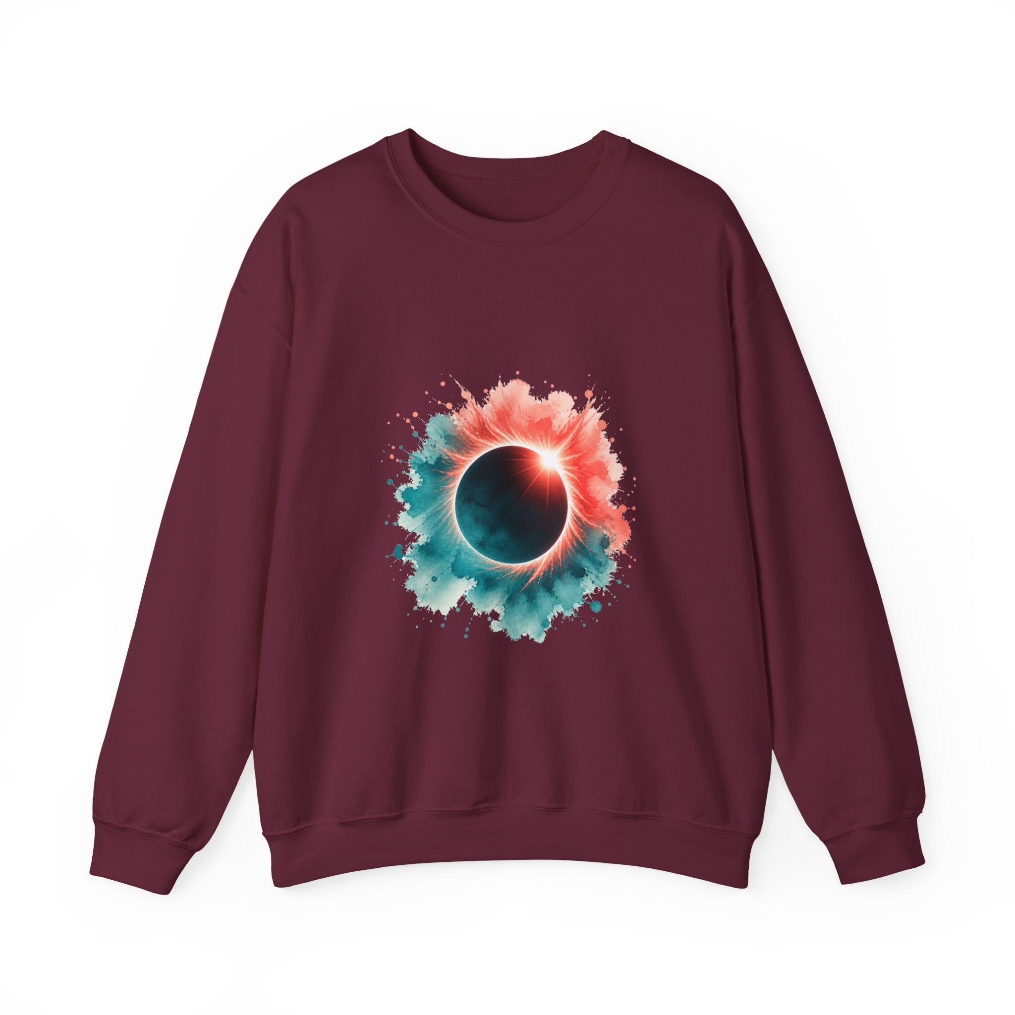 Matching Couple Sweatshirt - Solar & Lunar Eclipse Matching Couple Crewneck Sweatshirt Watercolor Art His Hers Engagement Gift - Design A