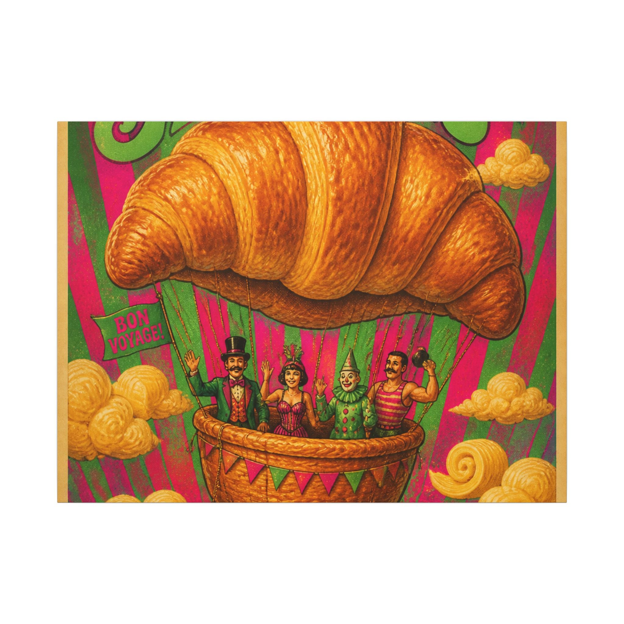 Croissant Hot Air Balloon Wall Art Canvas 16×20 Psychedelic Cafe Decor Maximalist Print